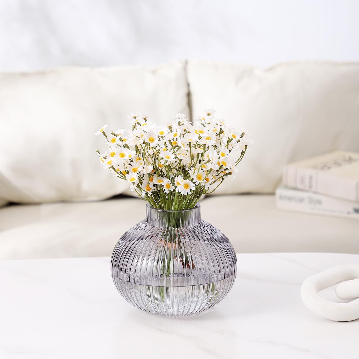 Black Glass Vase for Tulips / Gray / Round 6 Inches