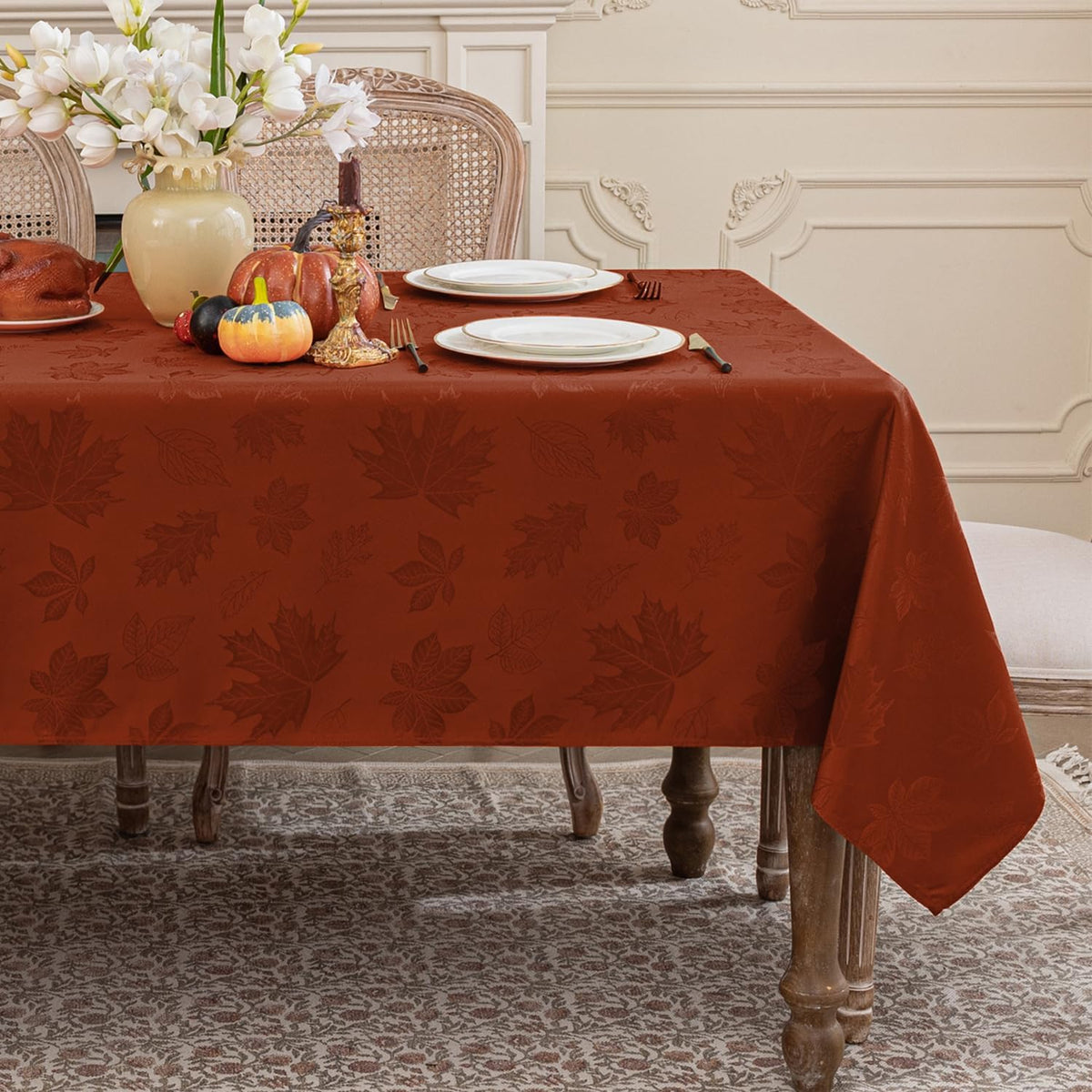 Horaldaily Christmas Tablecloth 60 x 84 Inch Oval Christmas Trees Red Black
