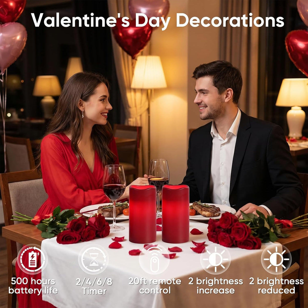 Amagic 3"x6" Red Flameless Candles with Remote, Christmas Candles Battery Operated with Timer, Waterproof LED Pillar