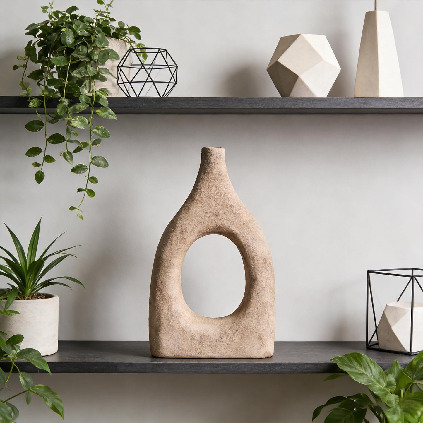 Large Boho Ceramic Floor Vase / Beige Large