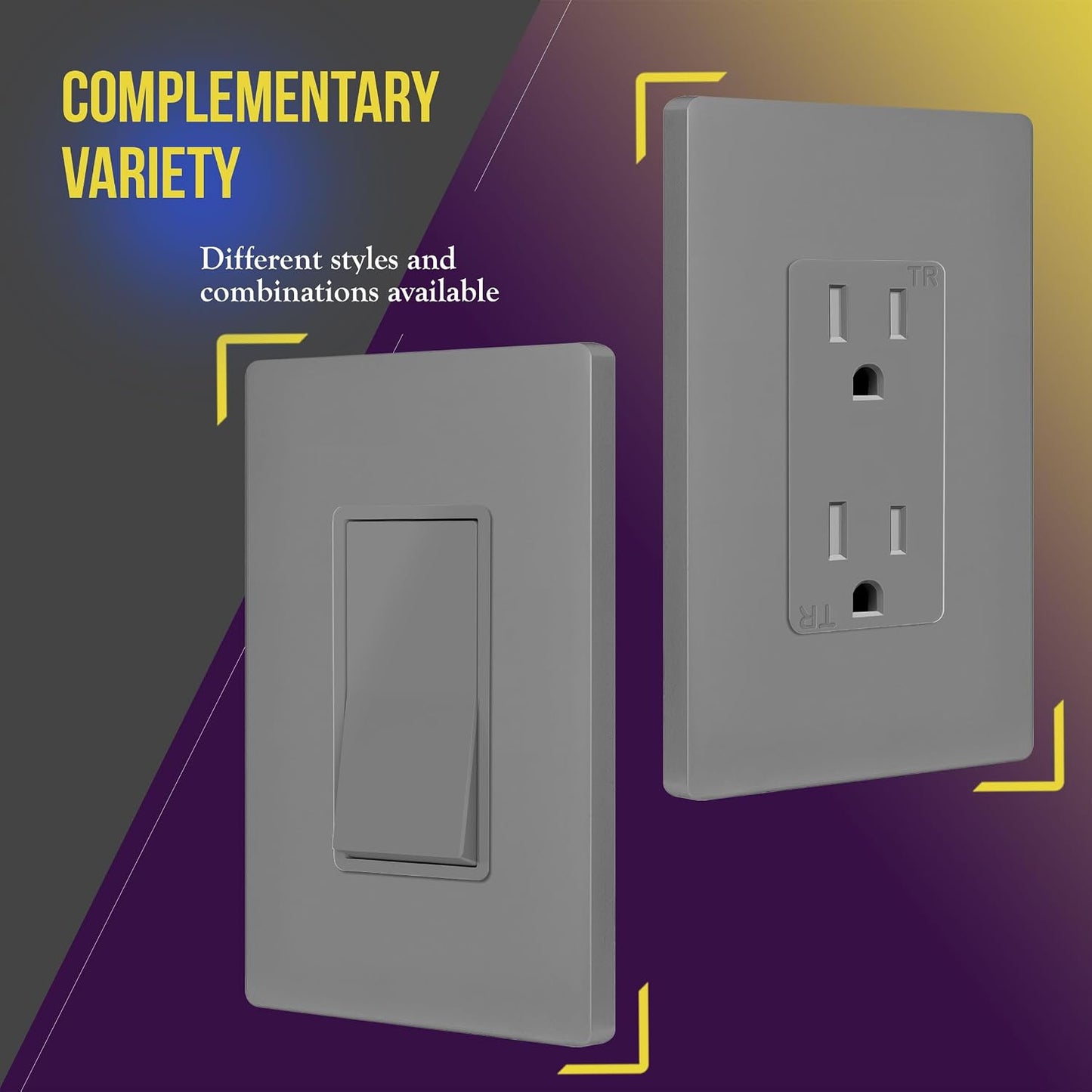 ENERLITES 1-Gang Gray Mid-Size Screwless Decorator Wall Plate, 10 Pack | Size 4.88" x 3.11", Plate cover Fits light