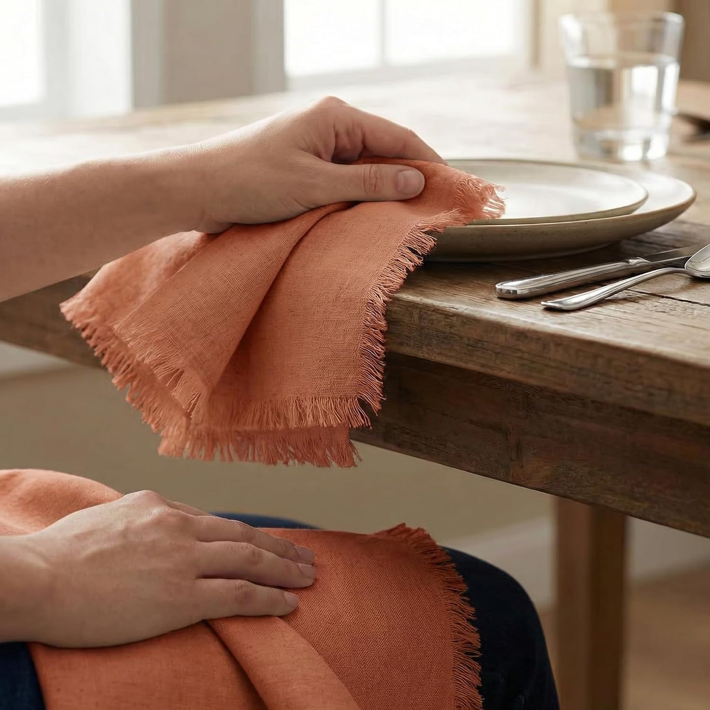 ACCENTHOME Rust Cotton Linen Napkin Set of 12 18x18 inch Dinner Napkins - Washable Soft Premium Hotel Quality Reusable