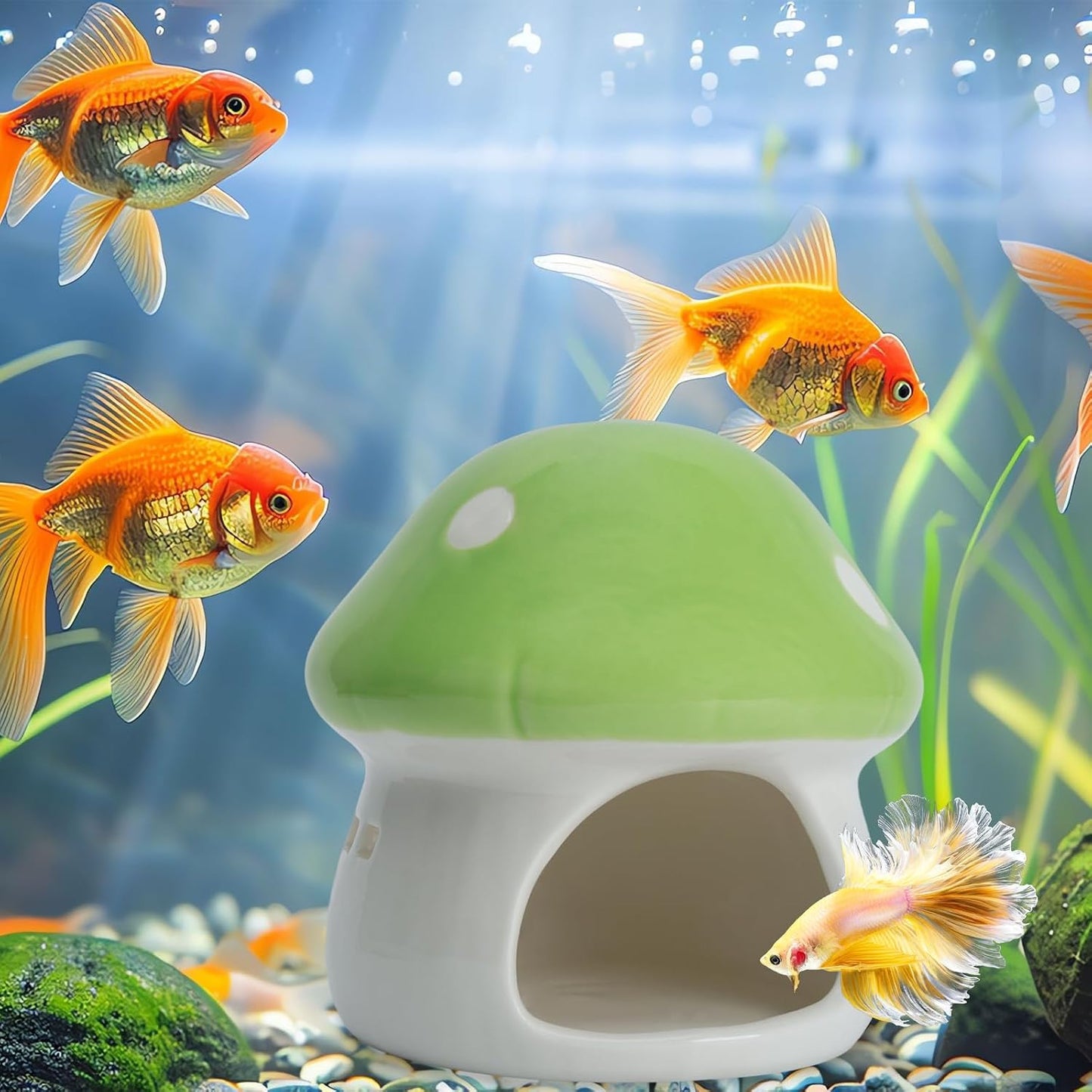 Aquarium Mushroom House Betta Fish Tank Accessory Decor Mini Ceramic Fish Hideout Shrimp / Green