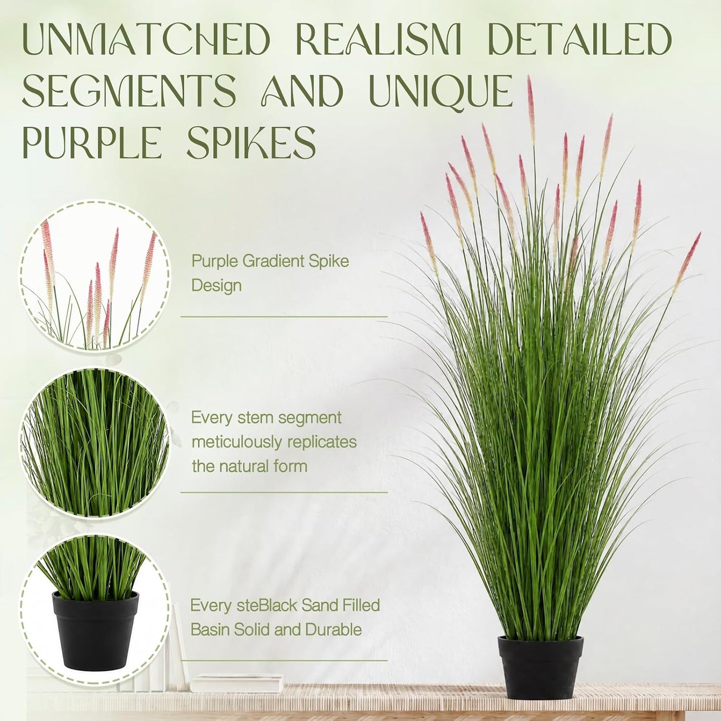 Tall Artificial Grass Plants Fake Horsetail Reed Grass Plant / 4 Ft / Purple Spikes / Set of 2