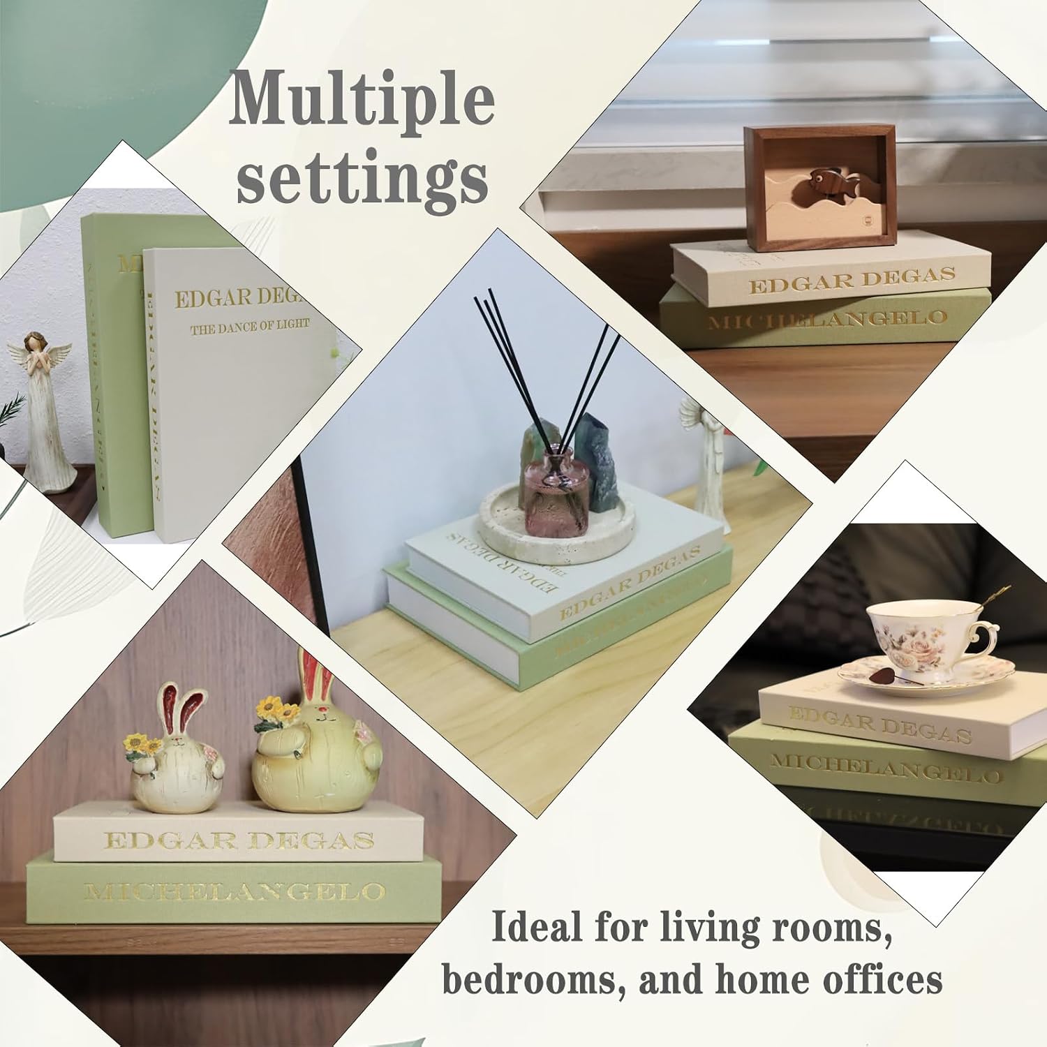 Linen Aesthetic Faux Books Decor / Green-beige / Set of 2