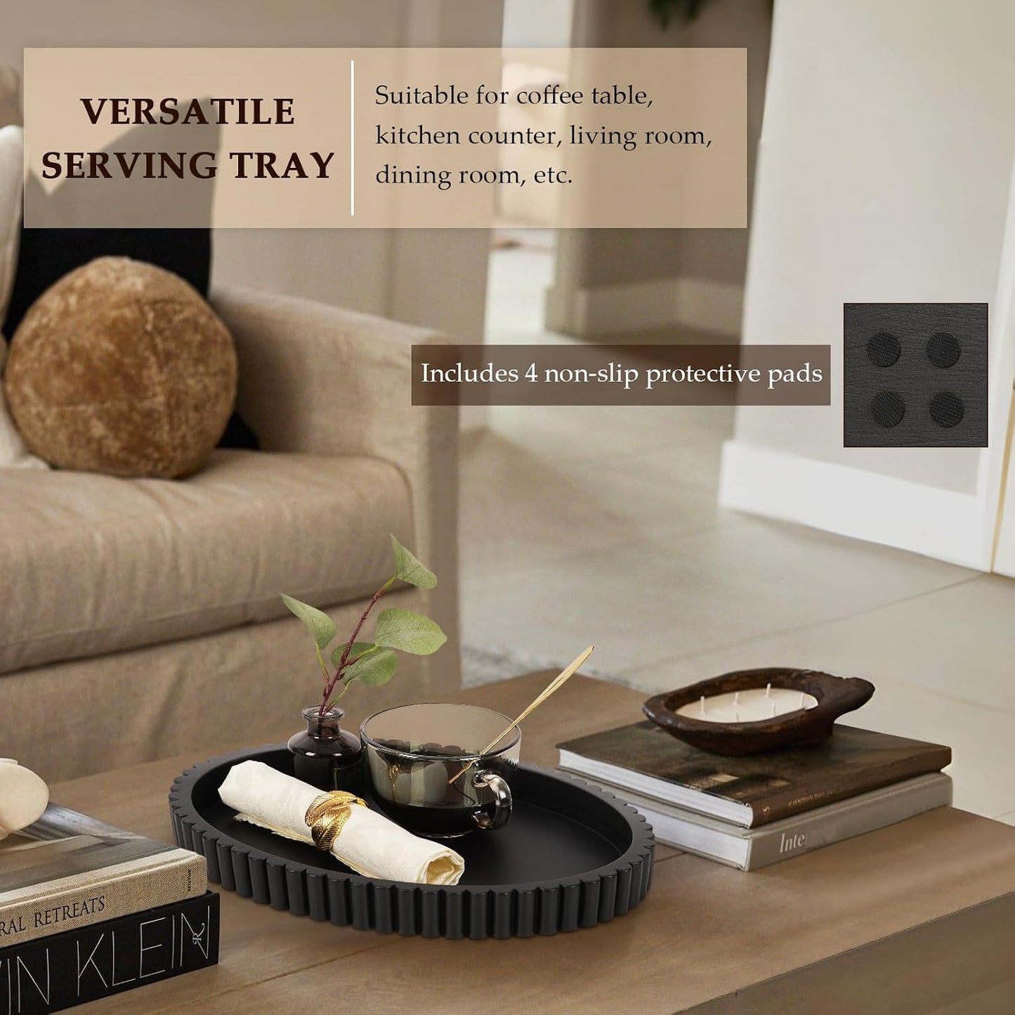 Oval Tray / 13" Concrete Tray / Black / 13 x 9.5 x 1.5