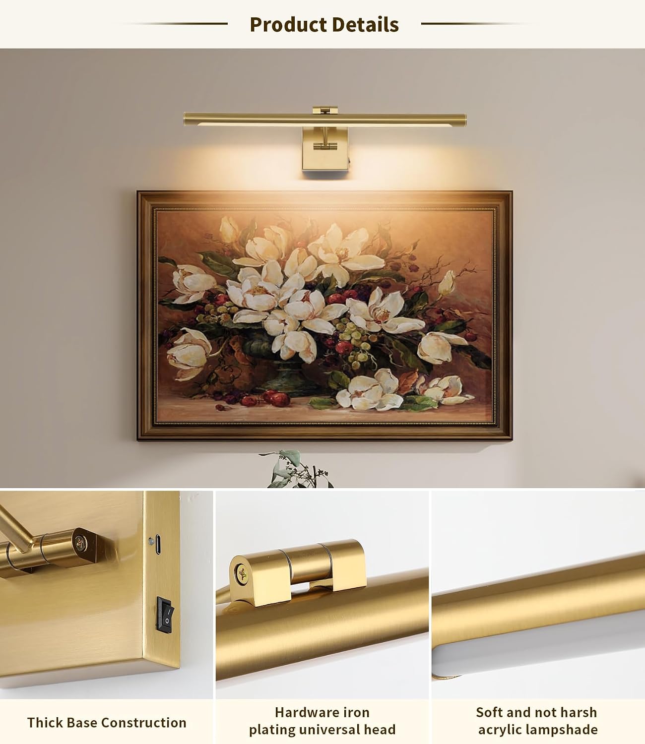 Joosenhouse Battery Operated Picture Lights for Wall Rechargeable Art Lighting for Paintings Wireless Gallery Lights