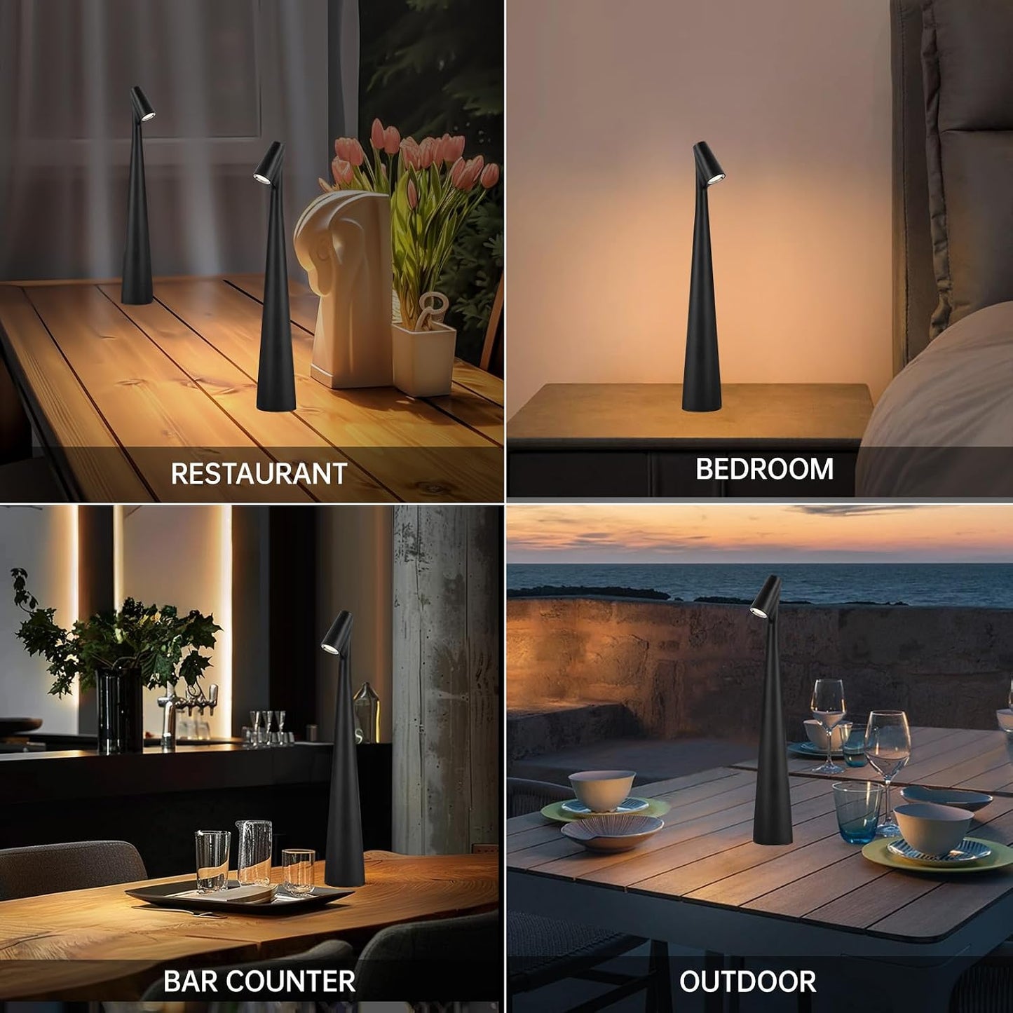 Black Set of 2 Cordless Table Lamps Rechargeable Battery Operated Lamp Touch,Waterproof Desk Lights for