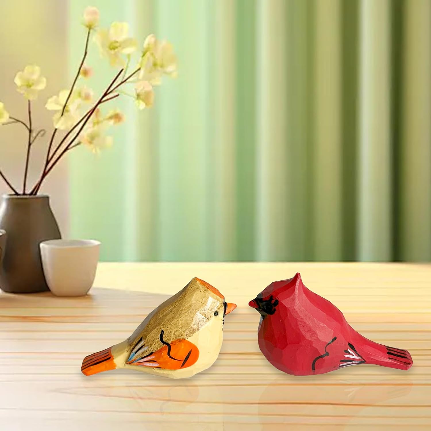 Small Carved Northern Cardinal Figurines / 1 Pair Cardinal / 3.9 Inch