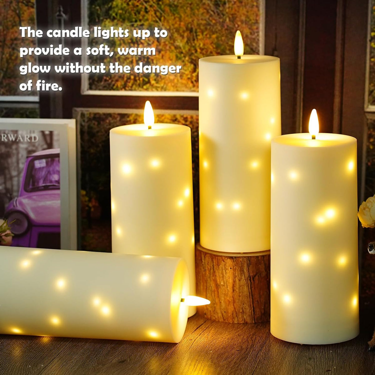 kakoya 10" x 4" Large Outdoor Waterproof Flickering Flameless Candles with Timer,4Pcs Battery Operated LED Pillar