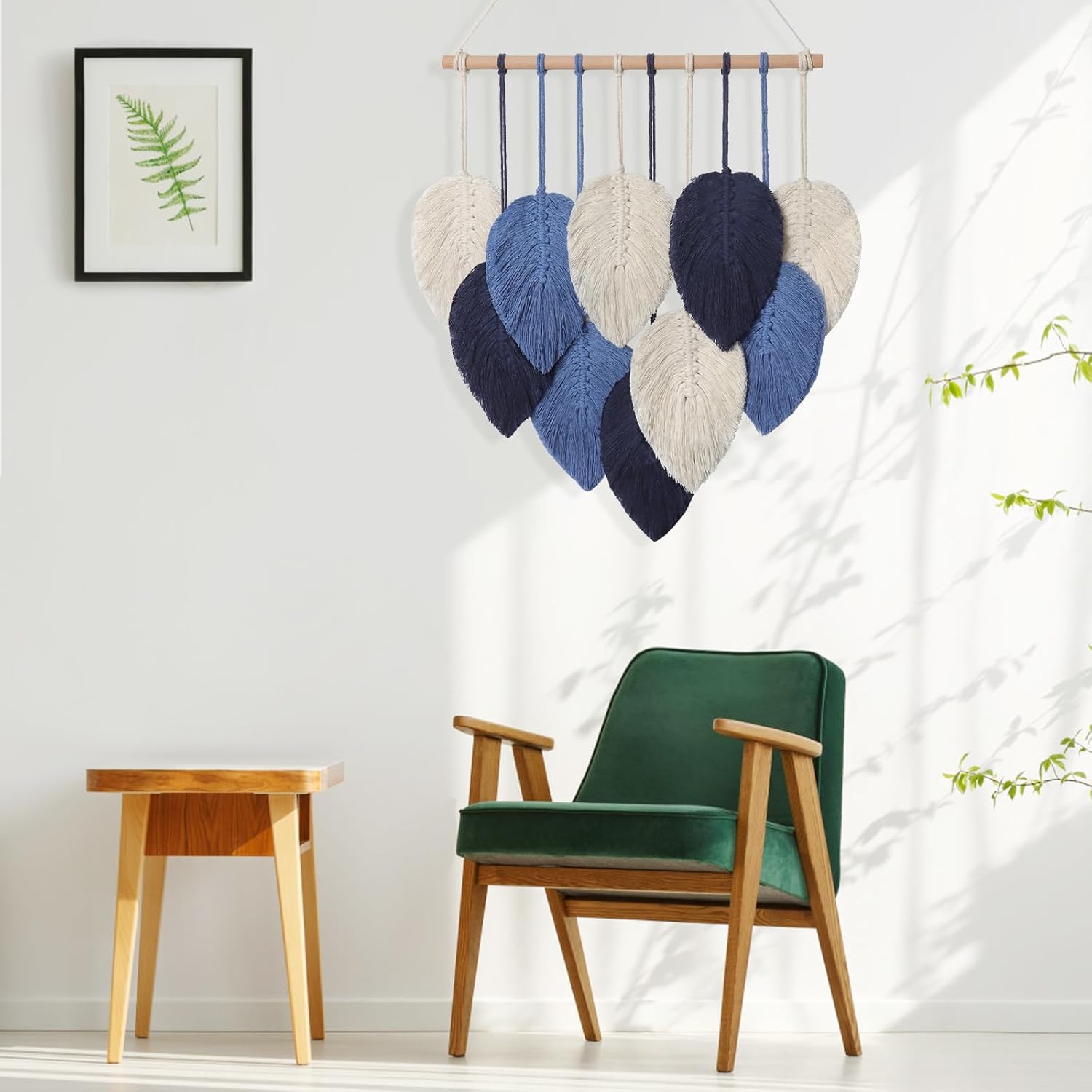 Macrame Wall Hanging Leaves Chic Woven Leaf Tassels Decoration Cotton Ornaments Tapestry / Navy Blue