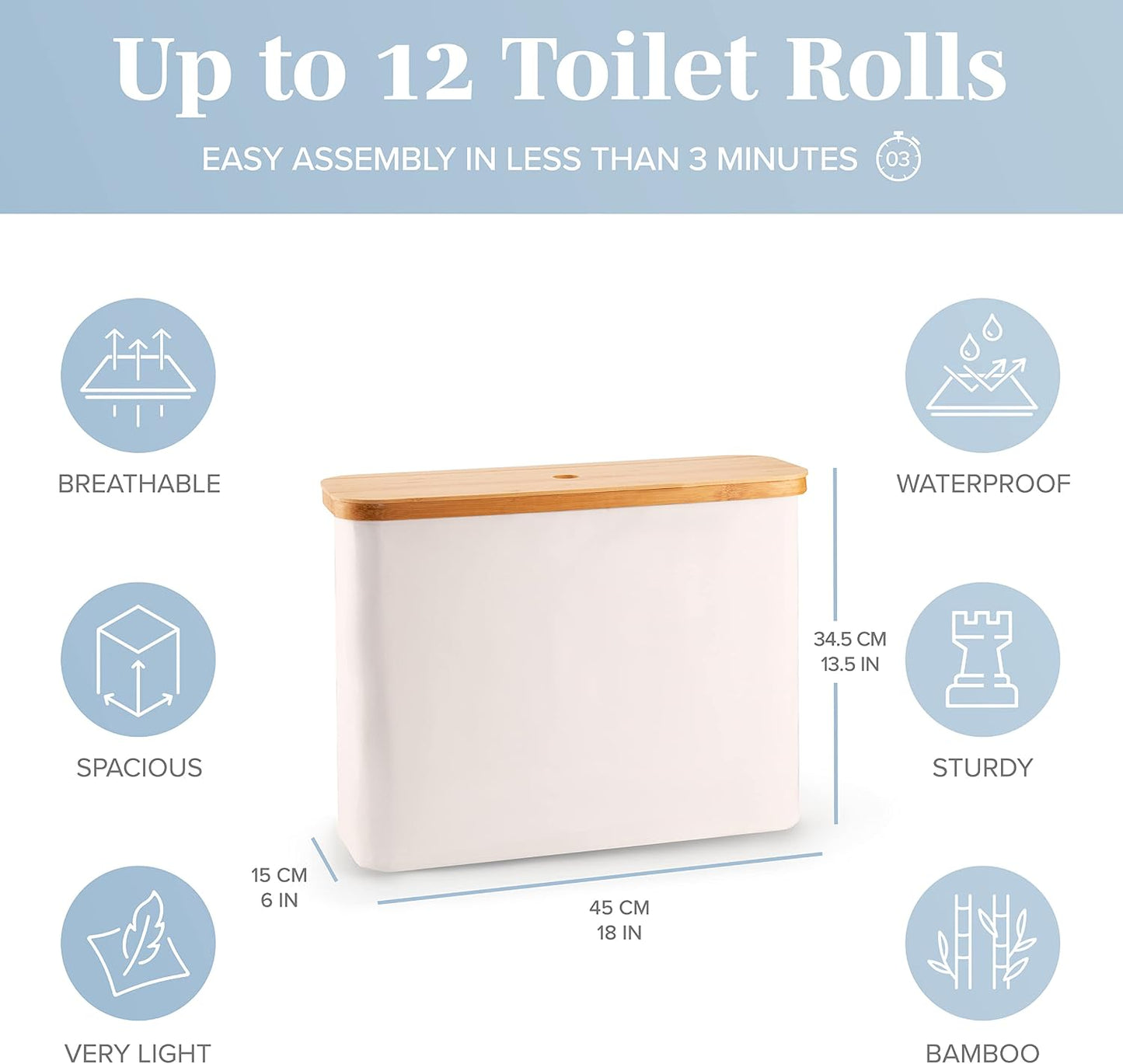 LONBET Toilet Paper Storage for 12 Rolls, Stackable & Foldable - The Ultimate Bathroom Organizer - Waterproof Basket