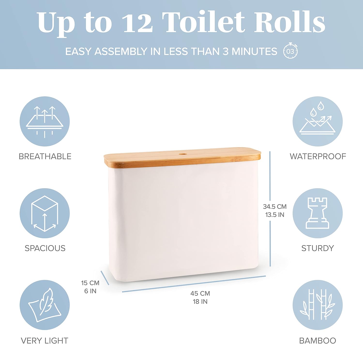 LONBET Toilet Paper Storage for 12 Rolls, Stackable & Foldable - The Ultimate Bathroom Organizer - Waterproof Basket