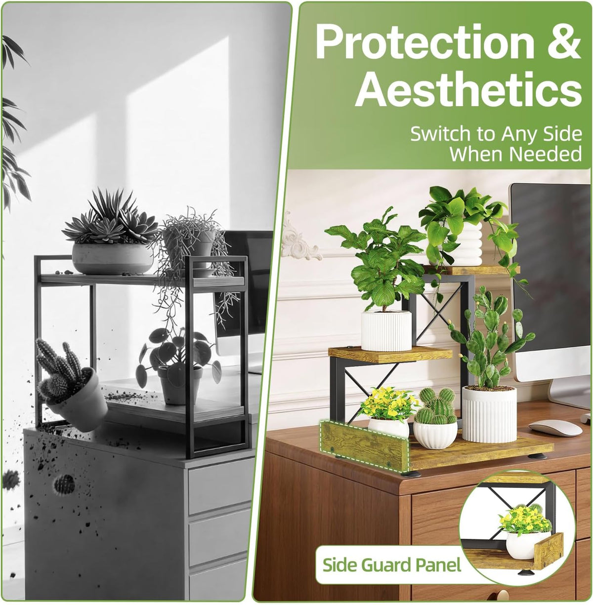 iDavosic.ly Table Top Small Plant Stand, Succulent Holder for Desk, Brown | 3 Tier Flower Pot Shelf for Desktop, Space
