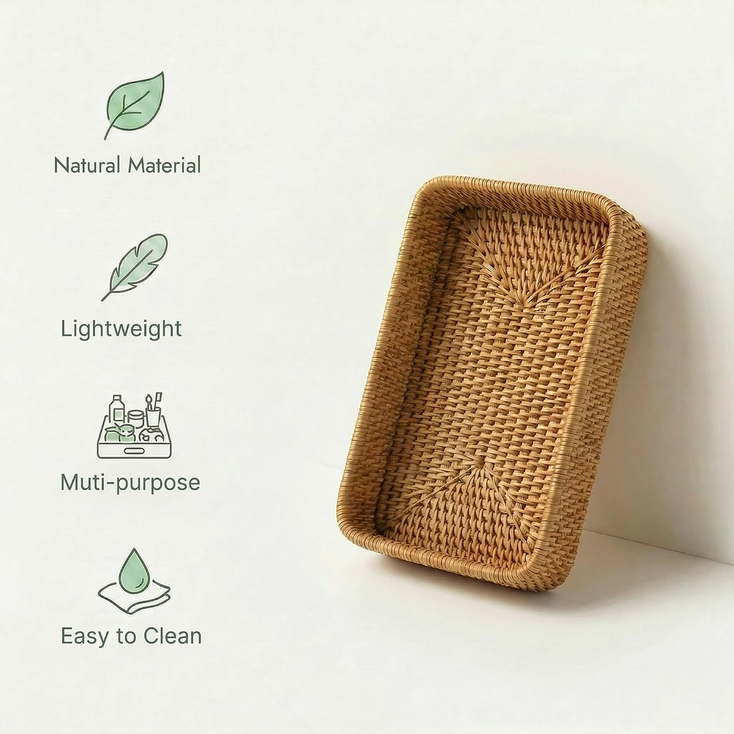 Rattan Tray / Wicker Decorative Tray / 9.8 x 5.3 x 1.5 / Natural S