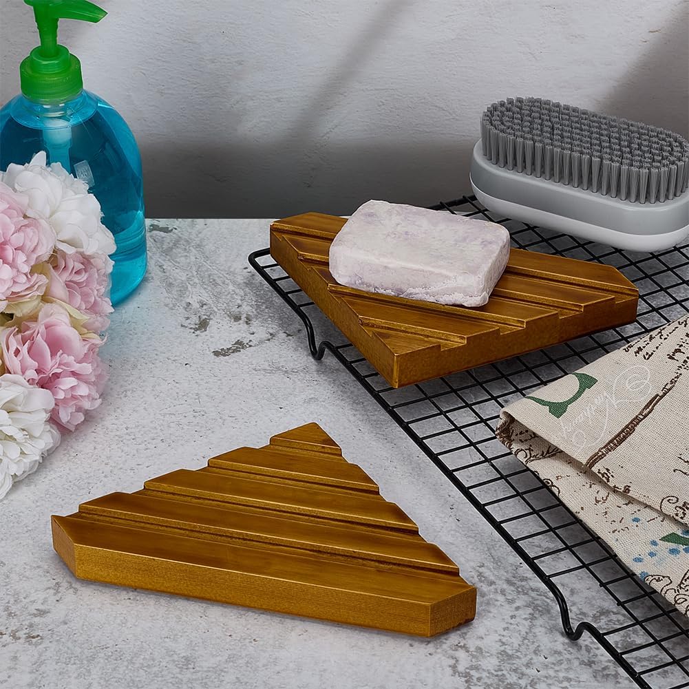 Wooden Corner Soap Dish for Shower Thick Triangle Shape Self-Draining Corner / 4.6 x 7.8 / Set of 2