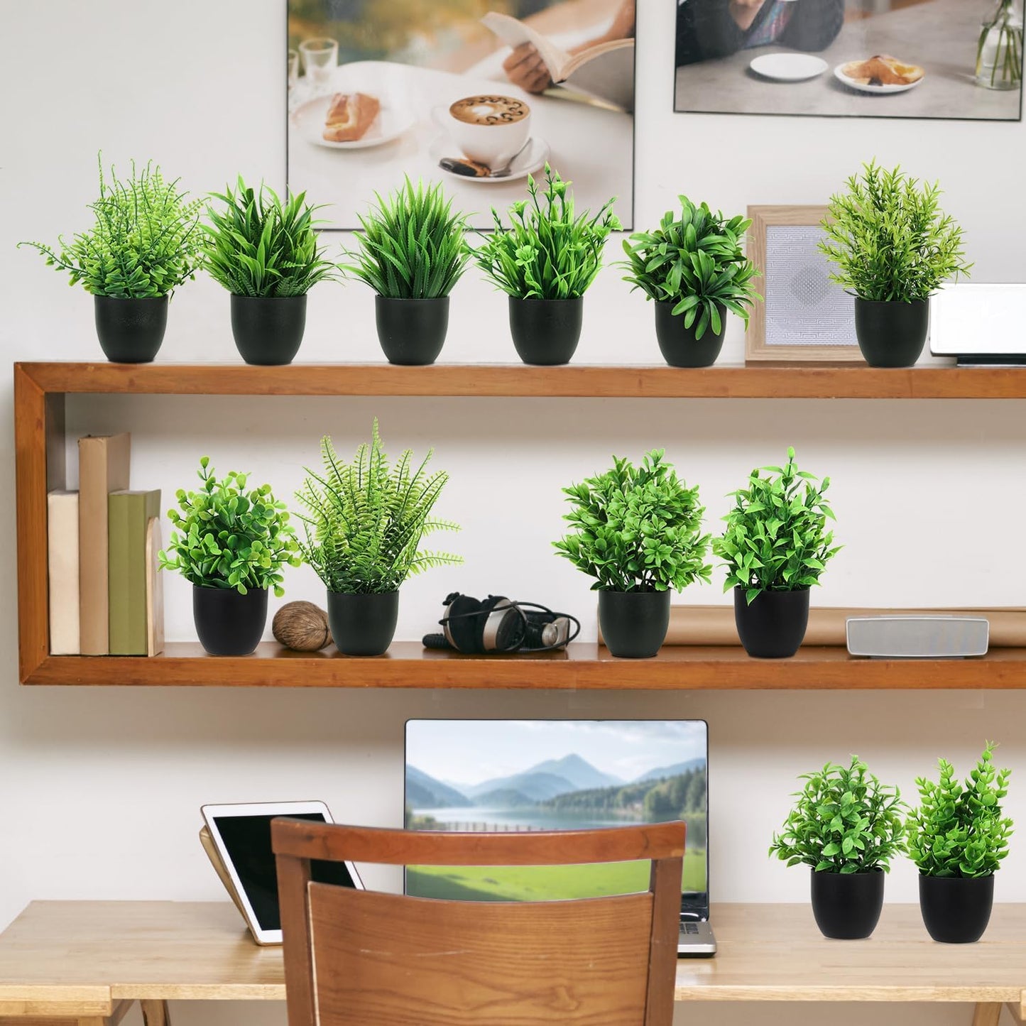Artificial Plants Mini Fake Potted Plants / Flower Plant with Black Pot / Set of 12