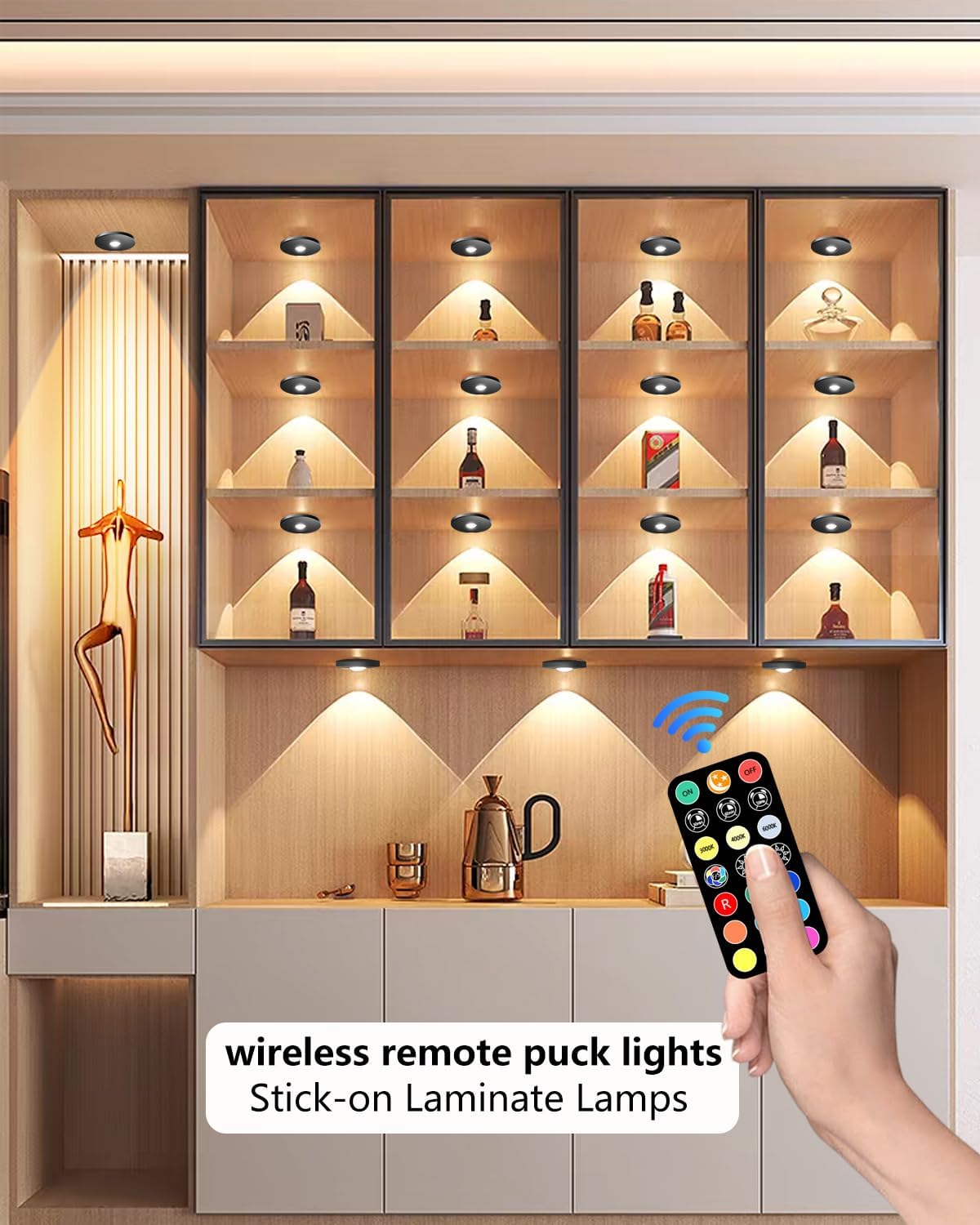 Puck Lights with Remote Control, 2000mAh Rechargeable Cabinet Light, Under Counter Tap Light Wireless, Display Cabinet