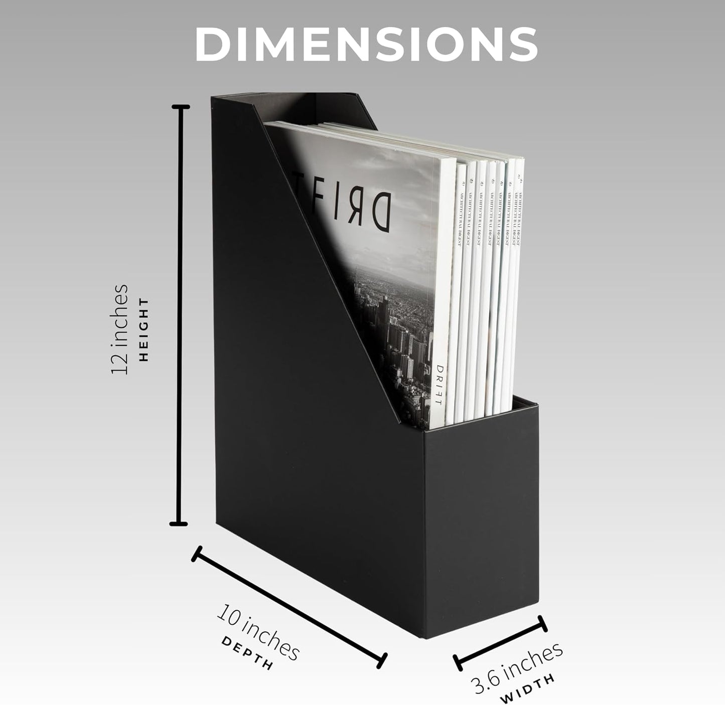 BLU MONACO | Cardboard Magazine File Holder Set of 6 Black | Vertical Magazine File Holder with Gold Label Slots