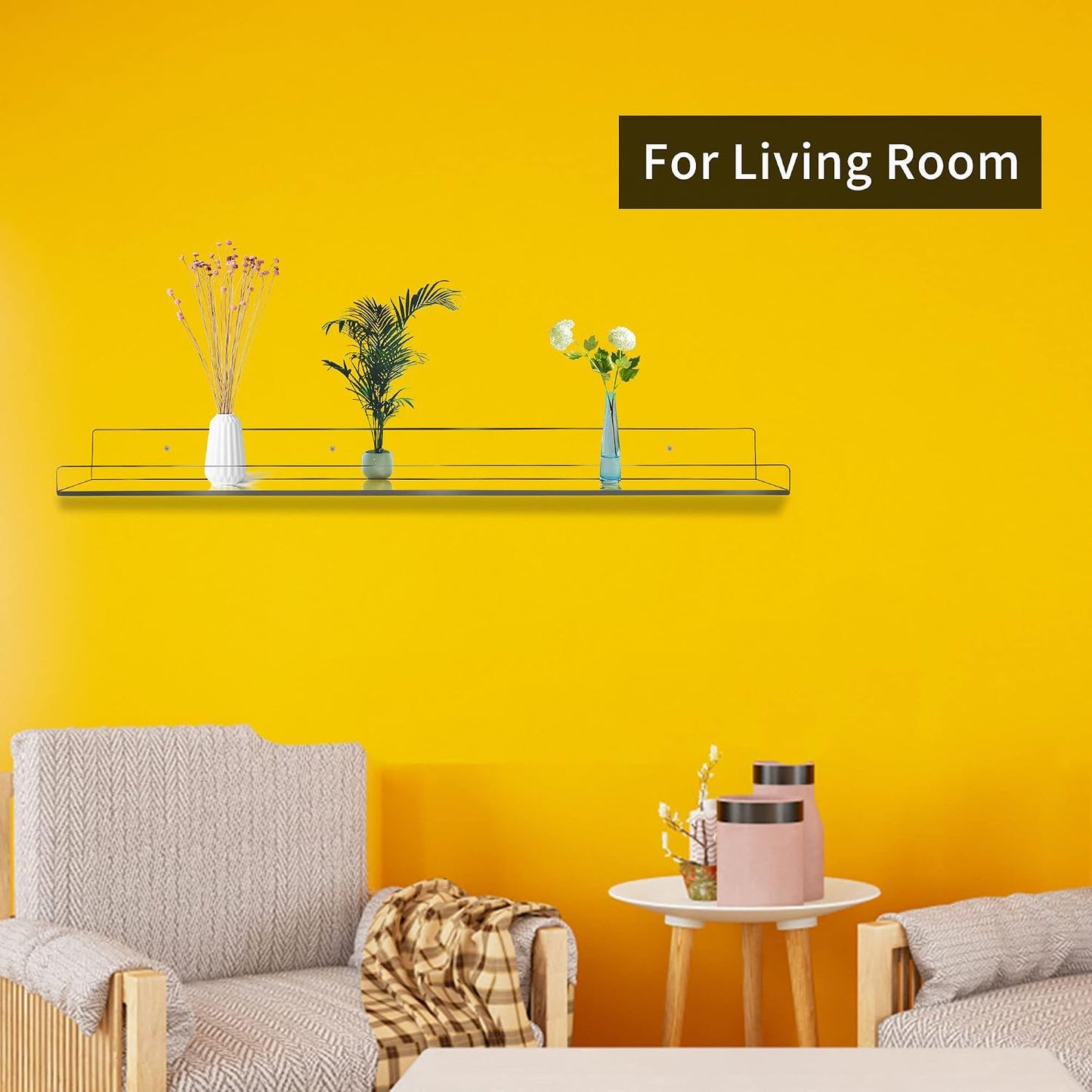 Febwind 24-Inch Long Clear Acrylic Floating Shelves - U Shape Wall Shelf for Book Display, Makeup, Spice Organizer - 2
