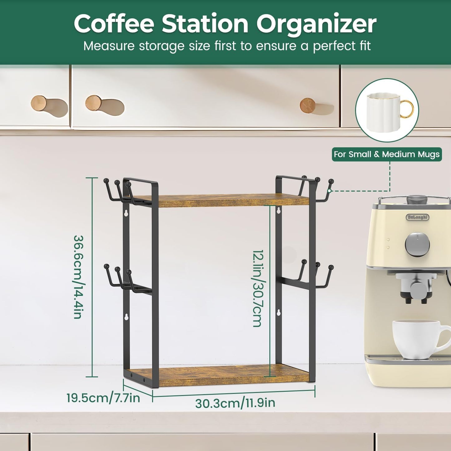 EsLuker.ly Coffee Station Bar Organizer Mug Holder Stand Countertop | 2 Tier Mug Cup Tree Rack for Kitchen Office
