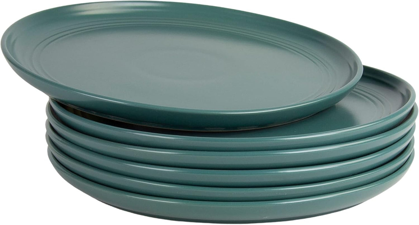 Double Line 10.5" Dinner Plate, Set of 6, Emerald Green