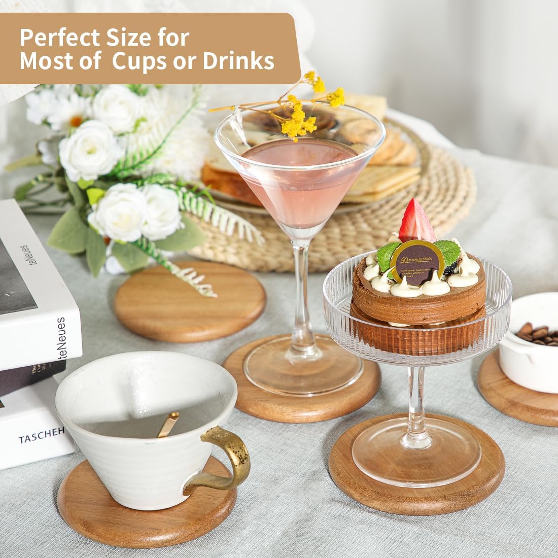 Holder / Rustic Wood Coasters / 3.93 Inch / Set of 6
