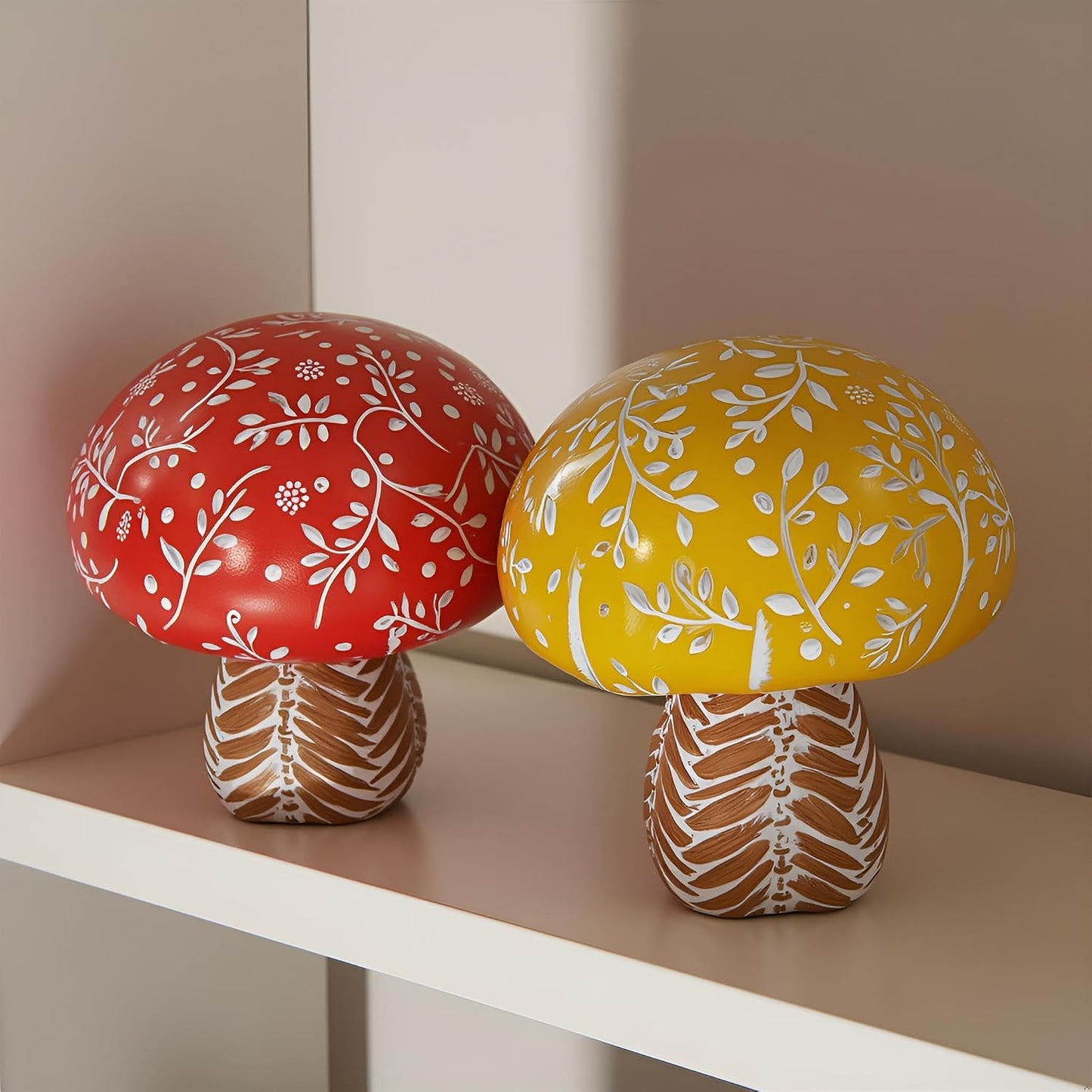 Modern Woven Mushroom Decorative Sculpture / Yellow/red Mushroom / 4.53inch / Set of 2