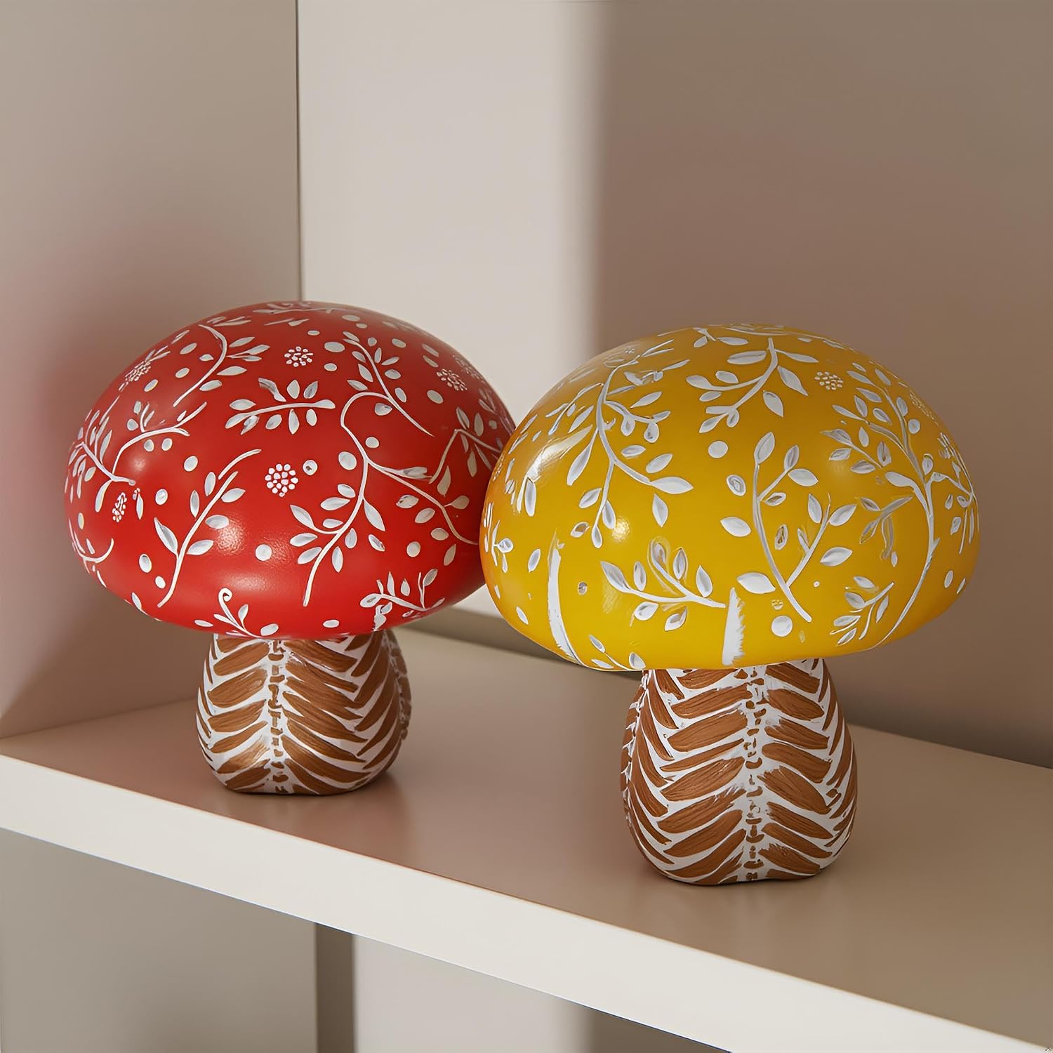 Modern Woven Mushroom Decorative Sculpture / Yellow/red Mushroom / 4.53inch / Set of 2