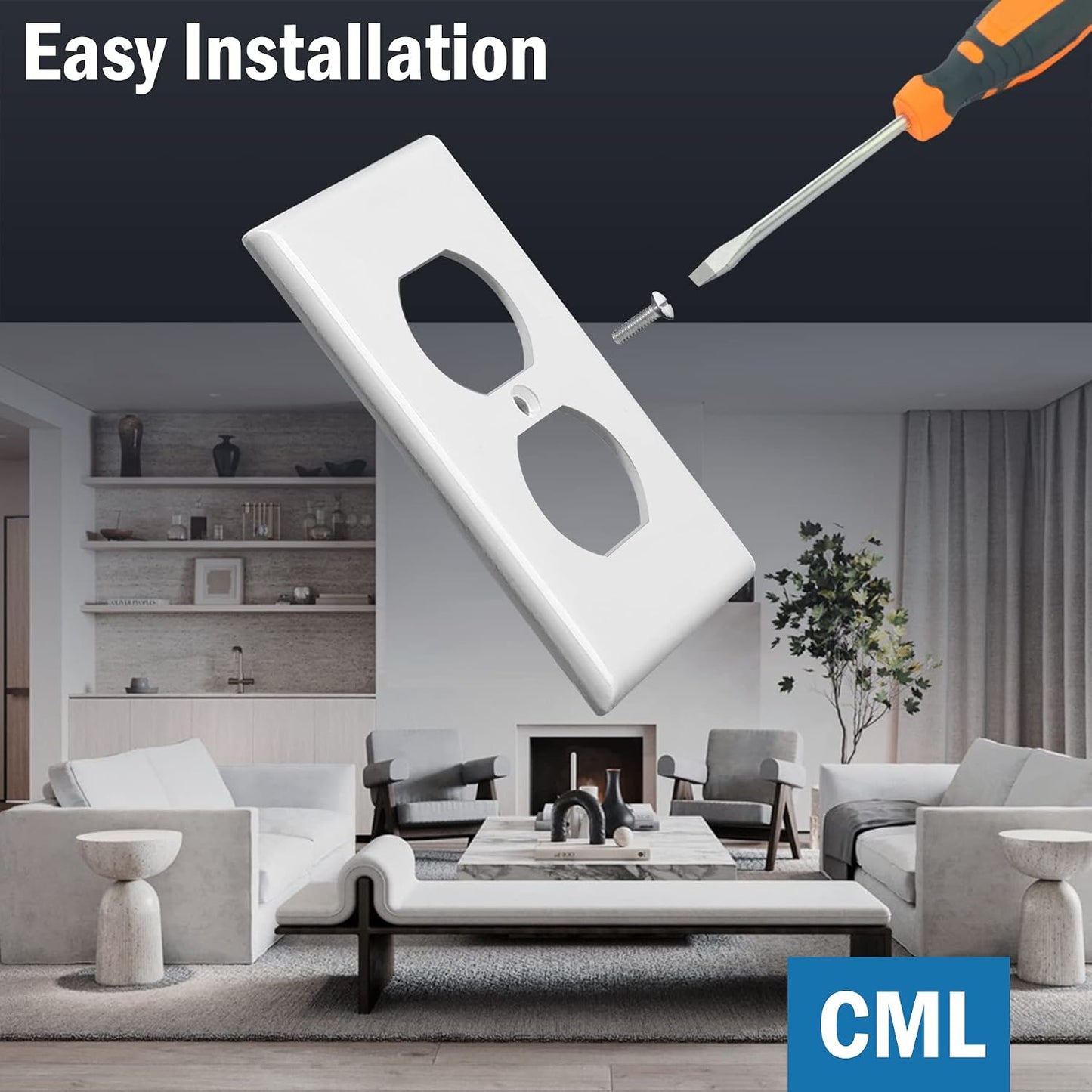 CML Duplex Outlet Covers, 50 Pack Electrical Outlet Wall Plate, 1-Gang Switch Plates, Dual Receptacle Faceplate