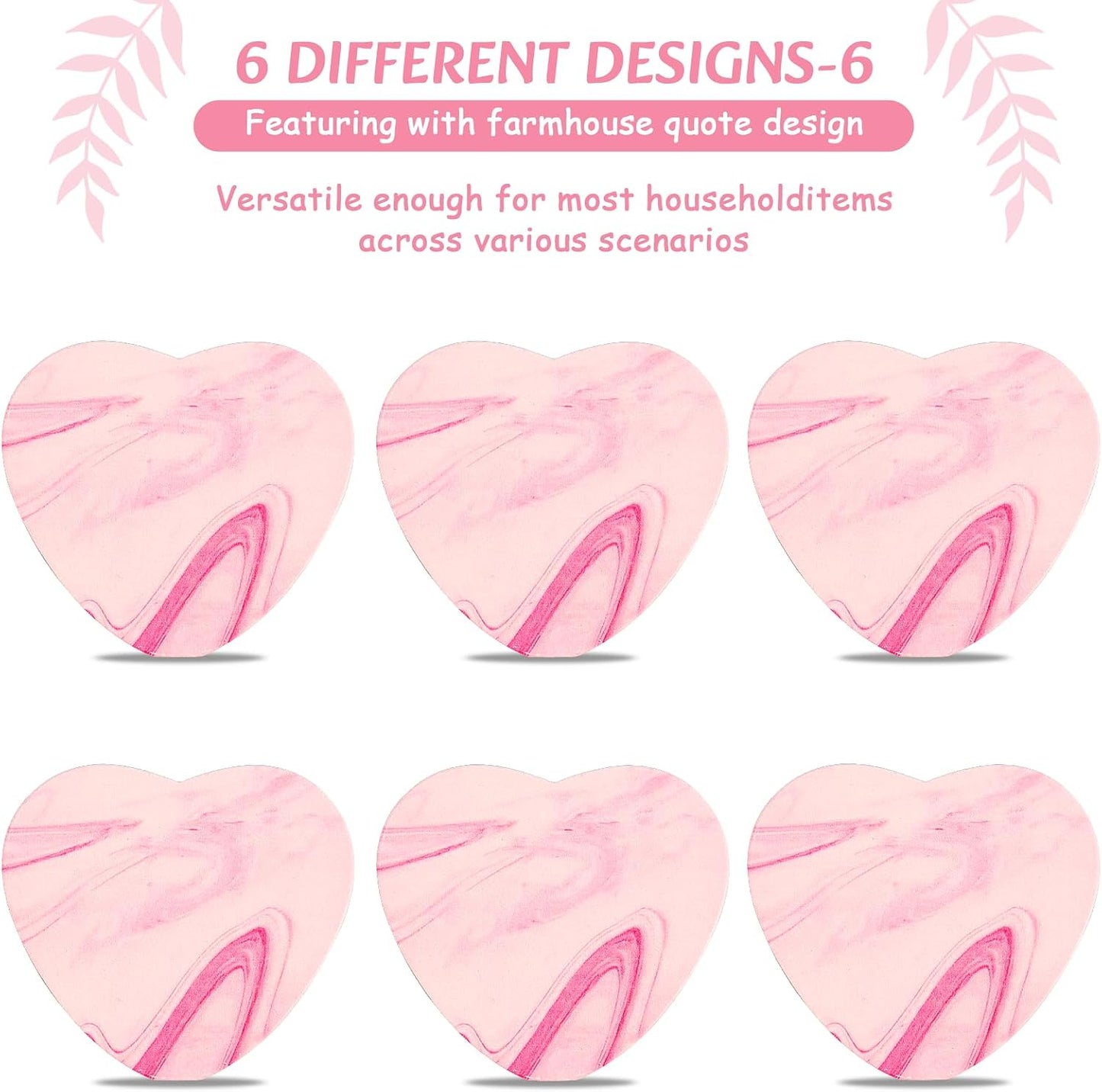 Holder / Heart Wooden Cup Coasters / Pink Heart Wooden Coasters / Set of 6