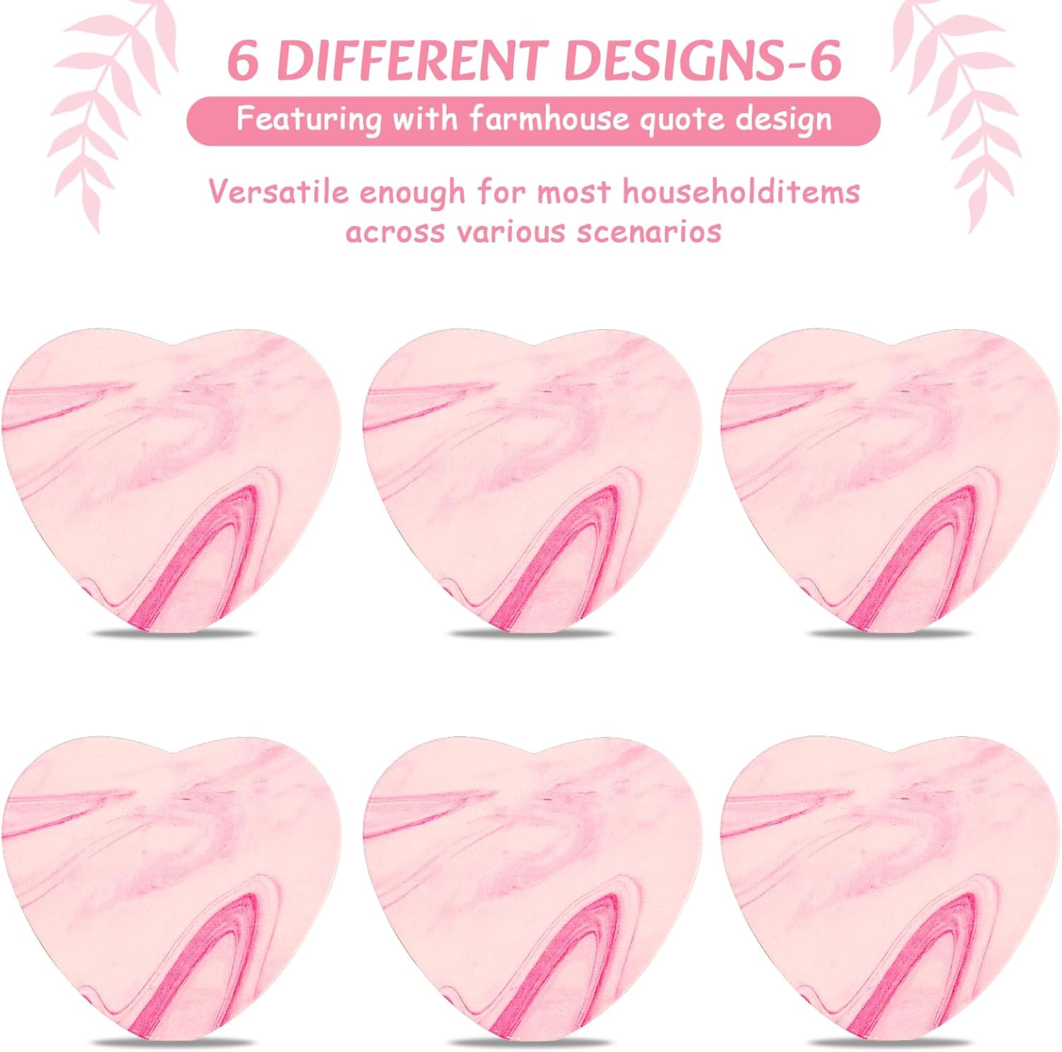 Holder / Heart Wooden Cup Coasters / Pink Heart Wooden Coasters / Set of 6