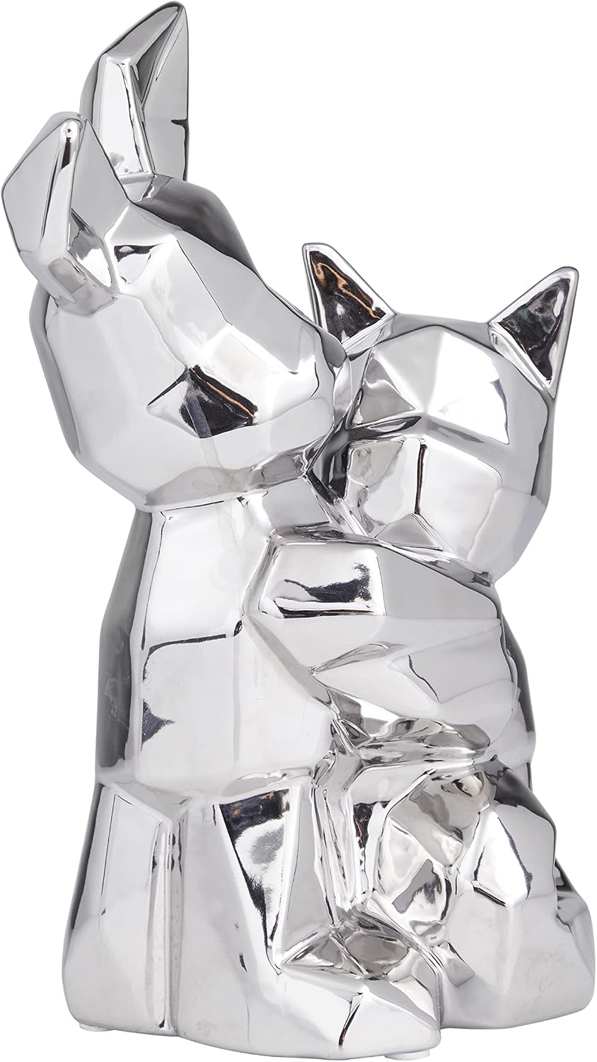 Deco 79 Porcelain Dog Cubist Sculpture / Silver / 8 x 5 x 12