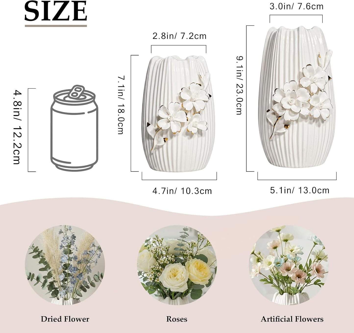 Ceramic Vase / 3D Modern Vase for Centerpieces / White / 9 Inch
