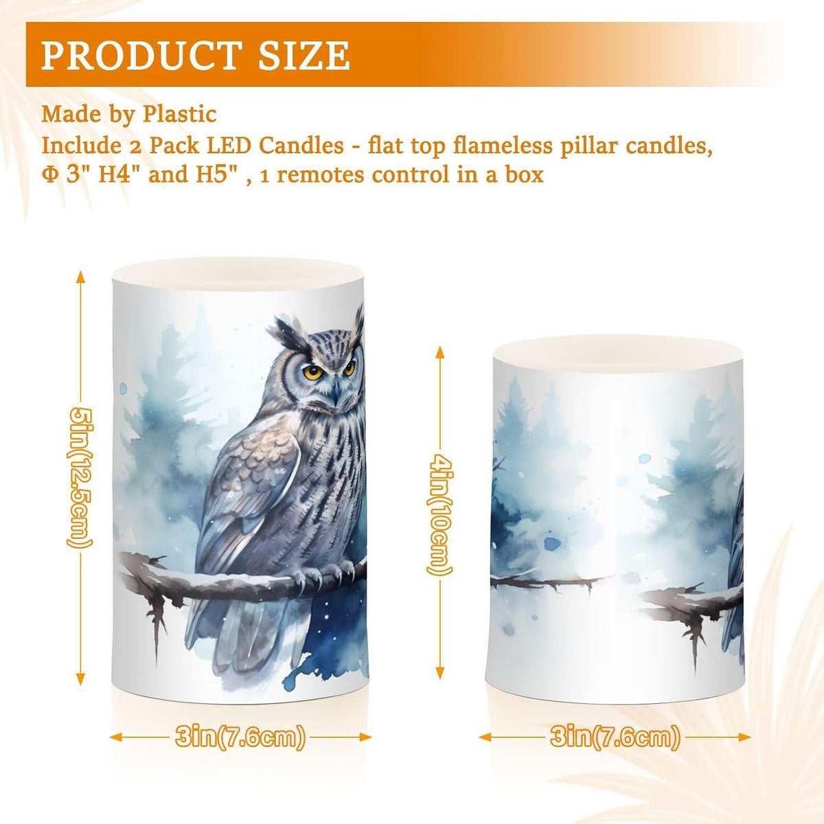 Flickering Flameless Candles, Owl on Tree LED Candles with Remote Timer, Set of 2 Battery Operated Candle for Valentine