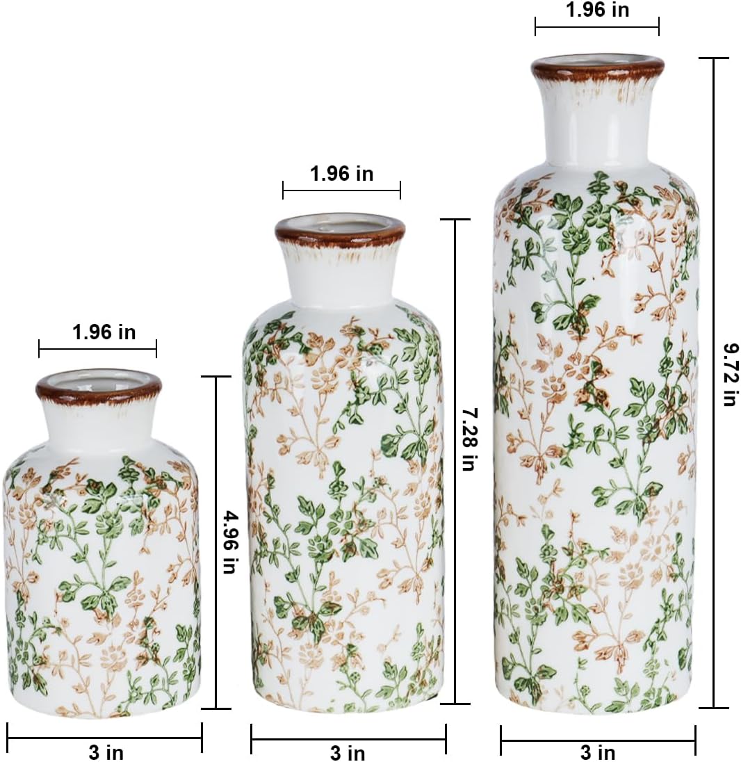 Ceramic Vase / Vintage Ceramic Flower Vases / Green & Brown01 / Set of 3