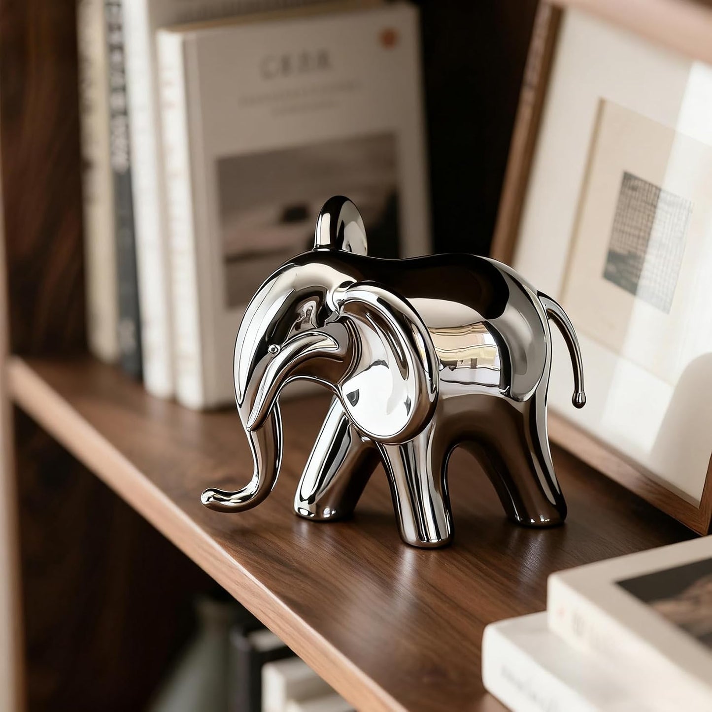 Ceramic Elephant Statue / Silver / Male