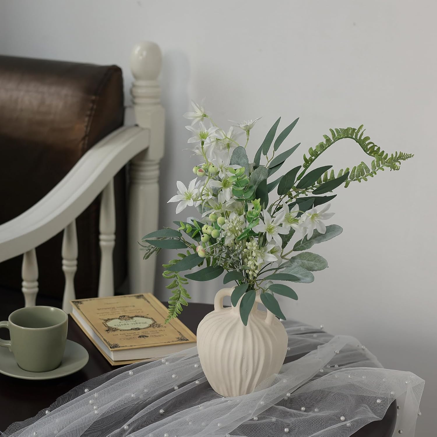 8 Kinds of Faux Plants and Fake Flowers for DIY Bridal Bouquets / Sage Green & White / Set of 70