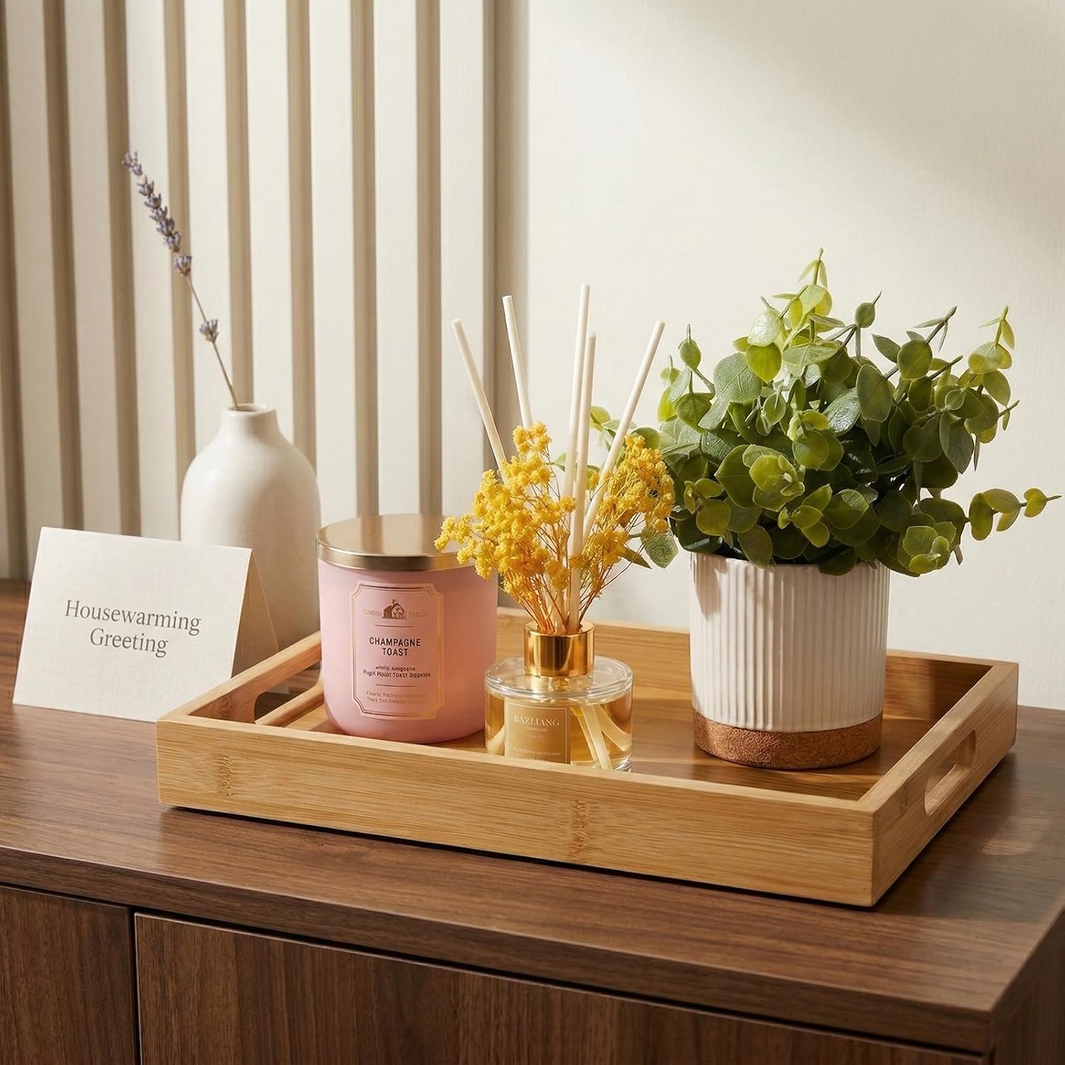 Bamboo Wood Display Tray for Dresser / Natural / 11.4 x 7.9