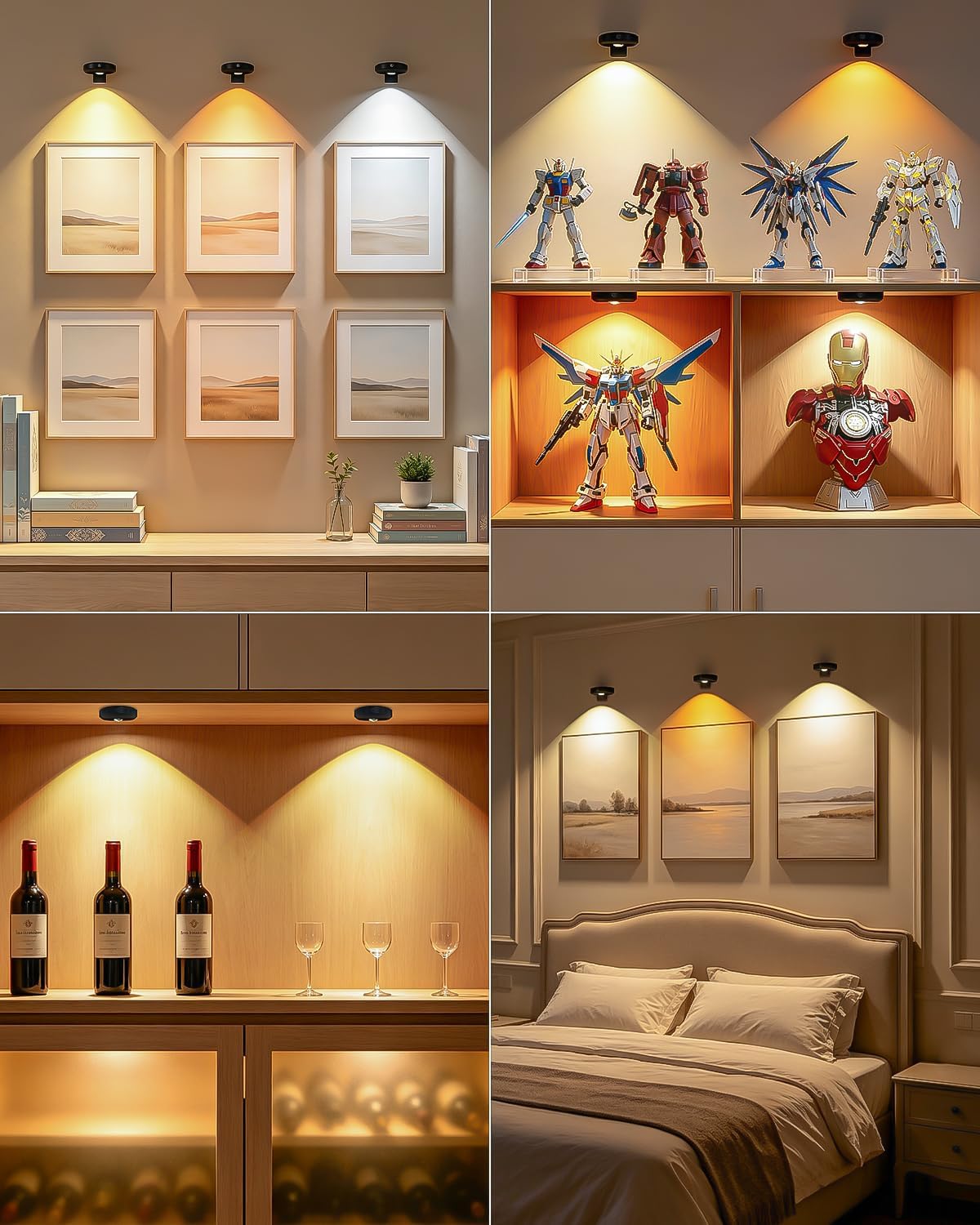 WILLED Rechargeable Picture Lights for Wall,Battery Operated Frame Lights | Dimmable Magnetic Puck Lights with