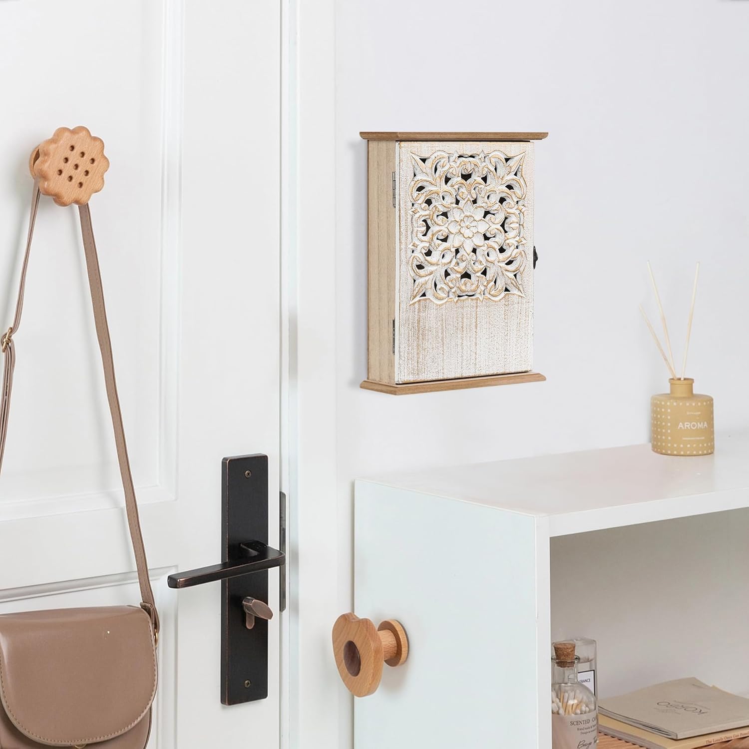 Wooden Key Hooks Wall Mounted Key Hangers Rustic Key Rack / Retro Gold
