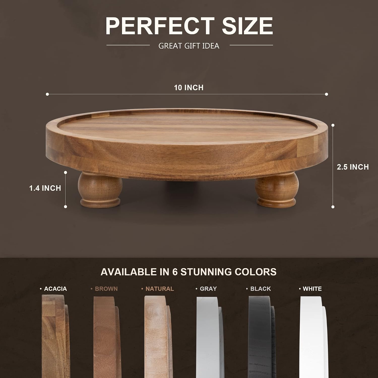 EOSAHR Acacia Wood Display Riser: Pedestal Stand for Bathroom Decor, Brown | 10" Round Display Stand, Rich Wood Grain