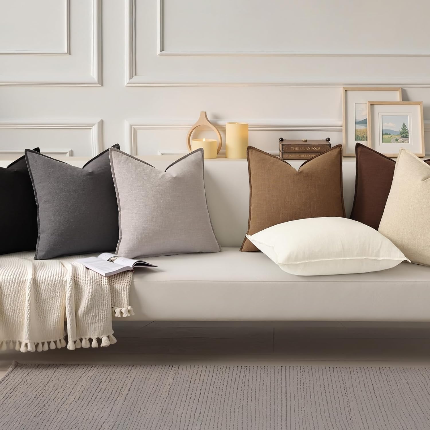Fall Decorative Linen Euro Sham Throw Pillow Covers Pillow Covers / Dark Grey / 26 x 26 / Set of 2