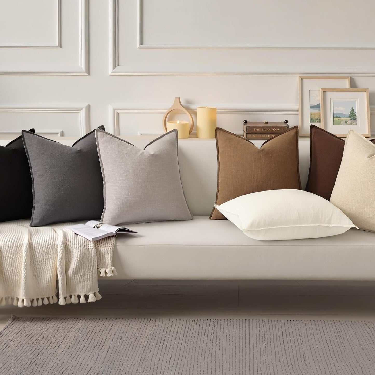 Fall Decorative Linen Throw Pillow Covers Chocolate Pillow Covers / Brown / 18 x 18 / Set of 2