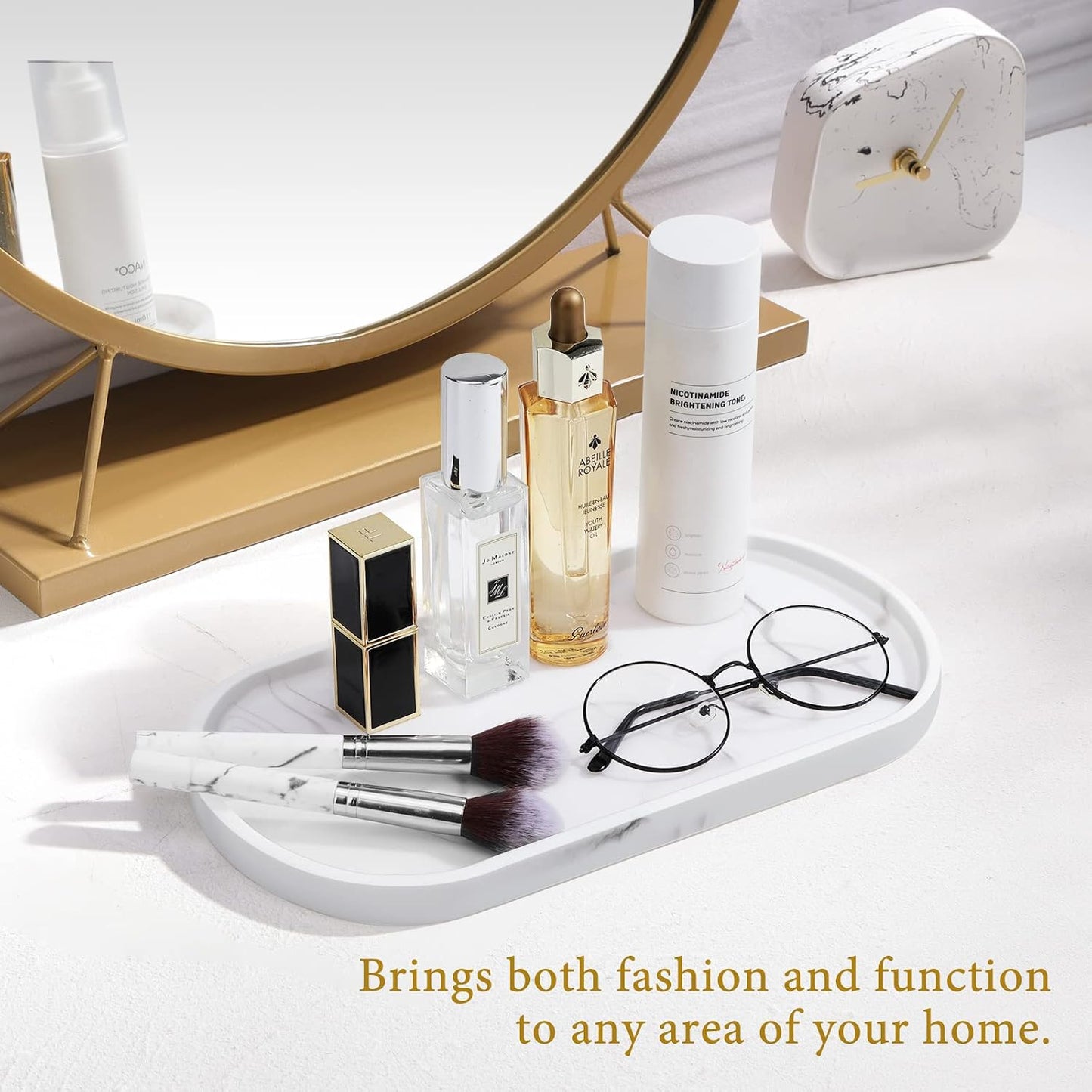 Bathroom Vanity Tray / G - Marble White / Medium