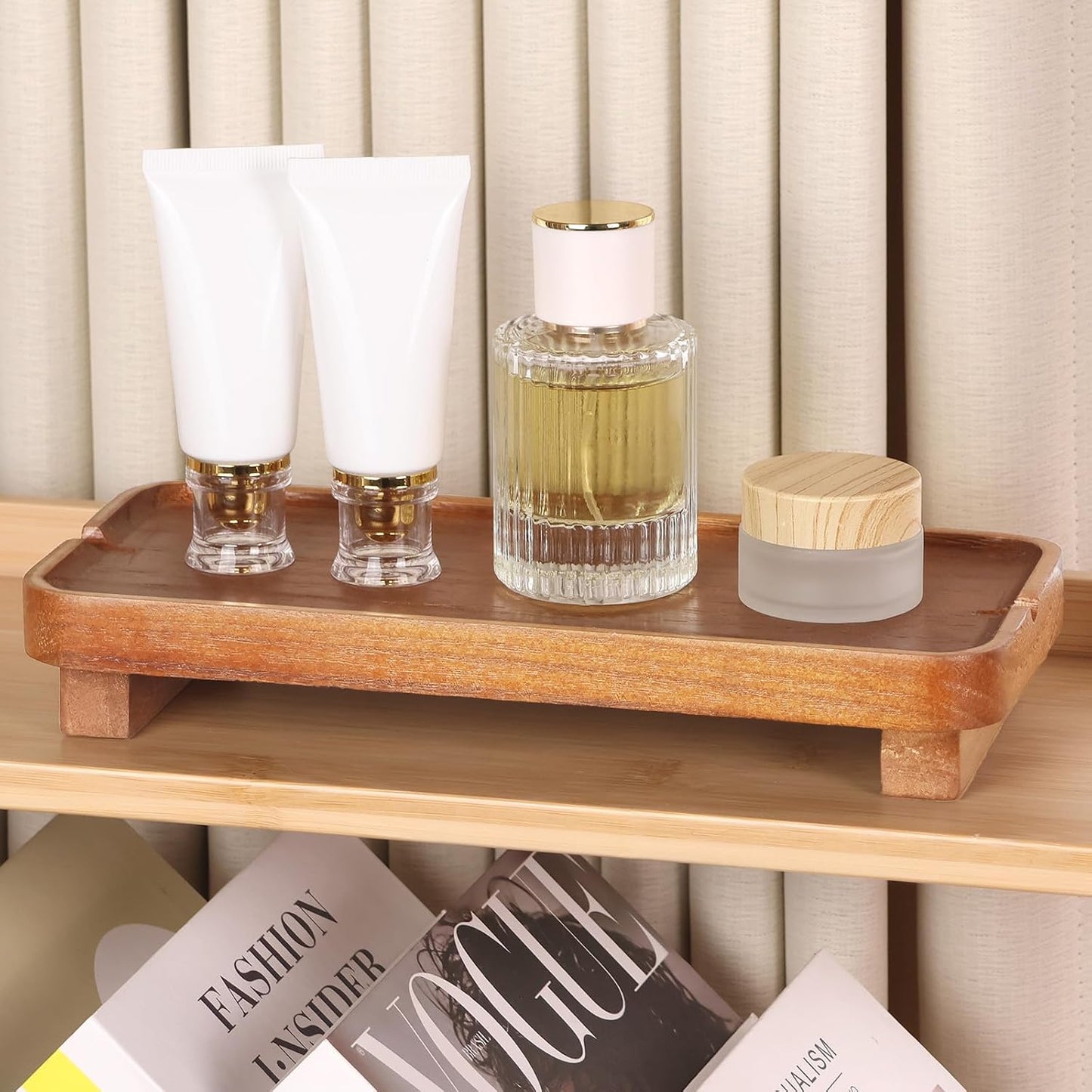 Wood Riser Small Decorative Tray Sink Soap Dish / Light Brown / 10 * 4.5 Inches / 4.5 Inch