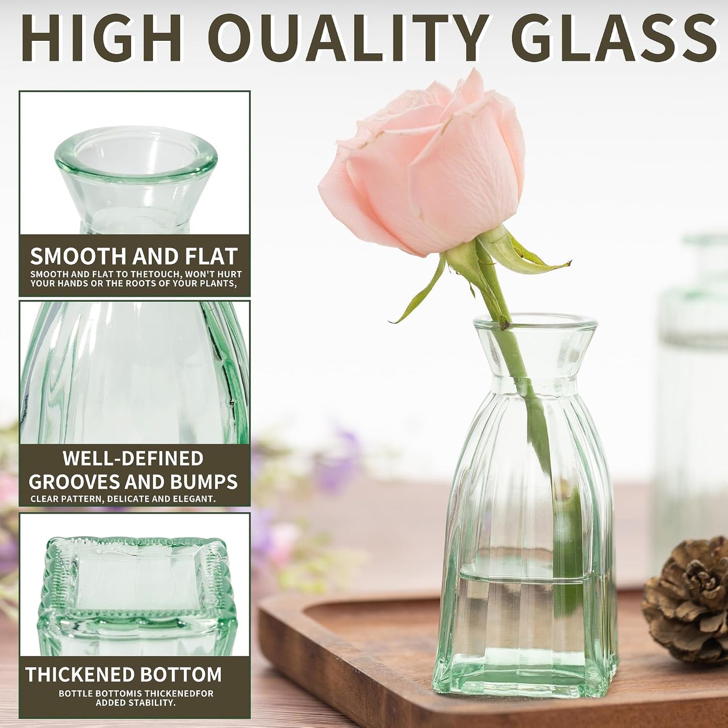 Vintage Small Glass Vases / Sage Green / Set of 10