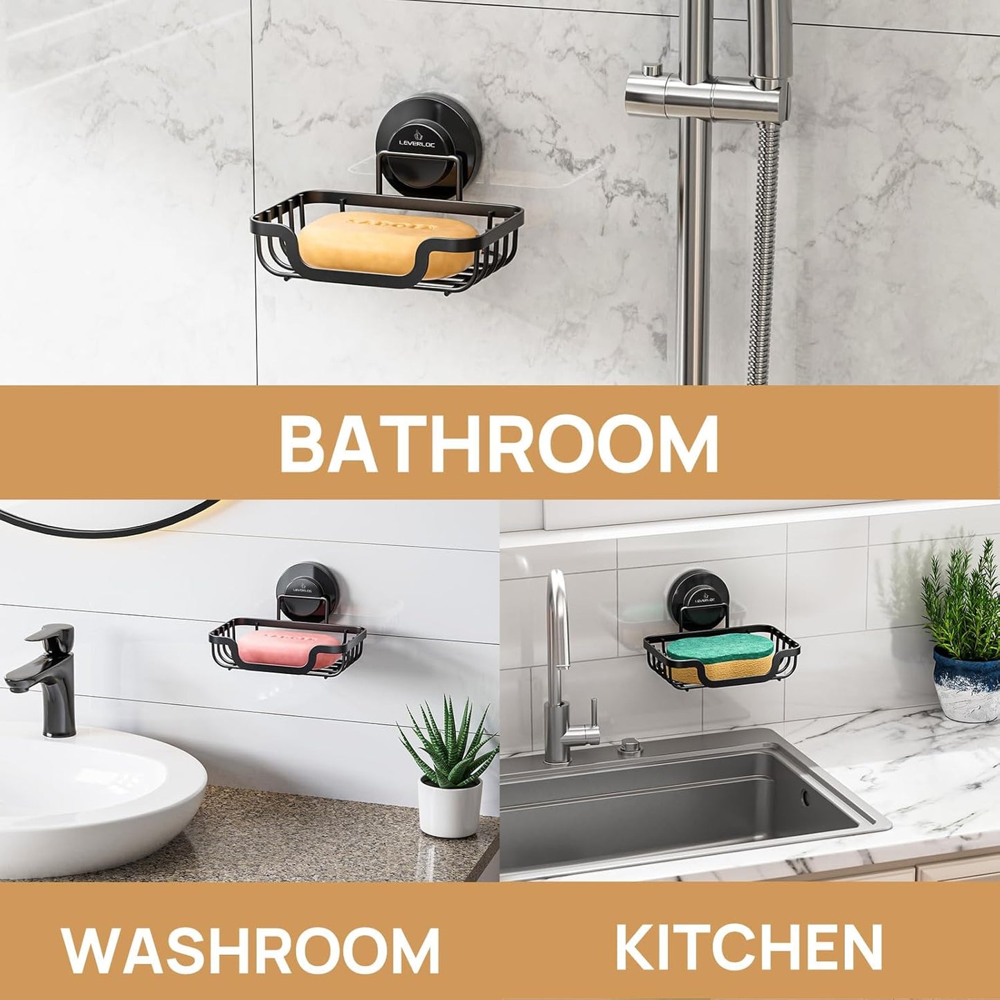 Soap Bar Holder for Shower Suction Cup Wall Mounted / Black / 5.7" * 4.8
