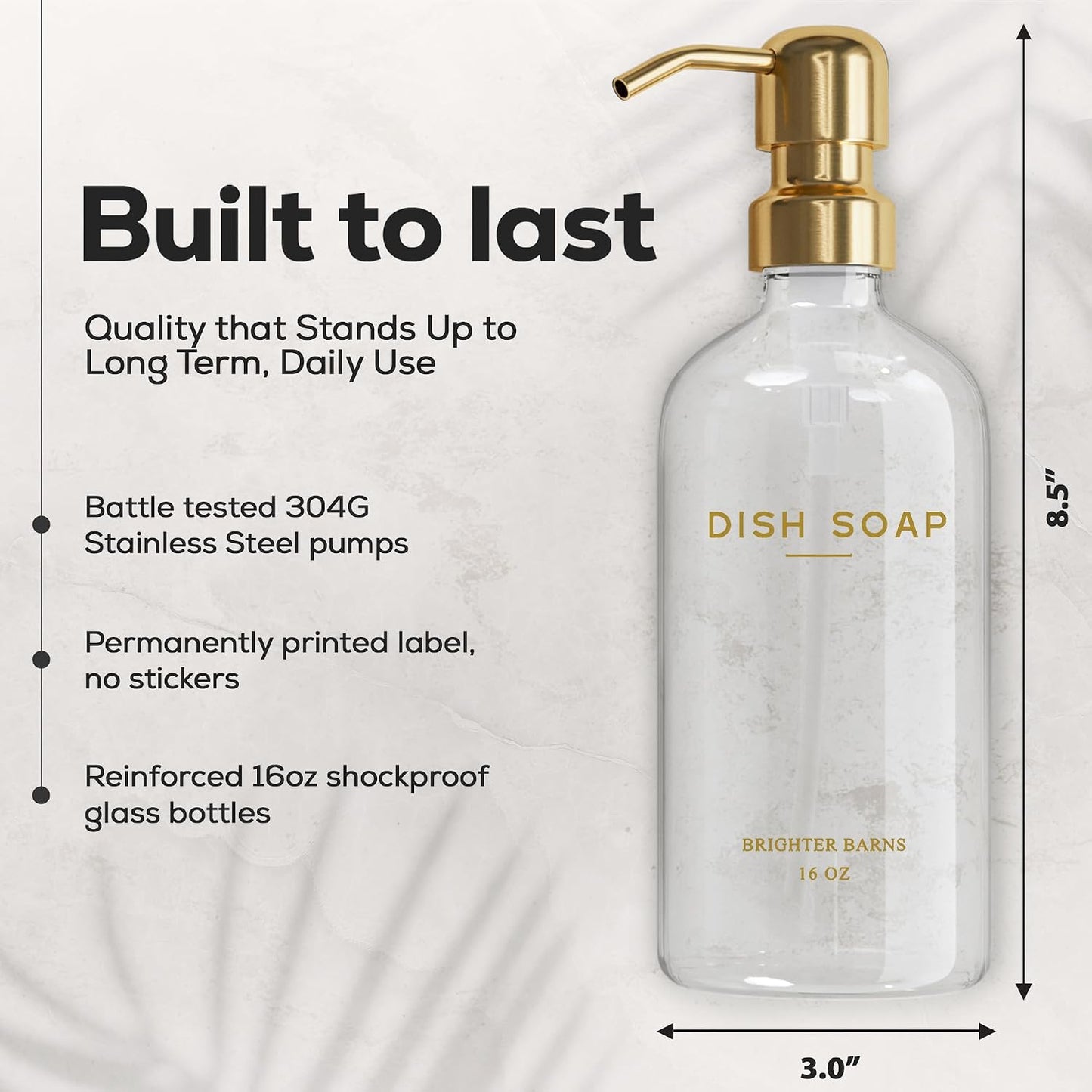 Luxury Glass Soap Dispenser Set by Brighter Barns - Hand and Dish Soap Dispenser for Kitchen Sink - Refillable Glass