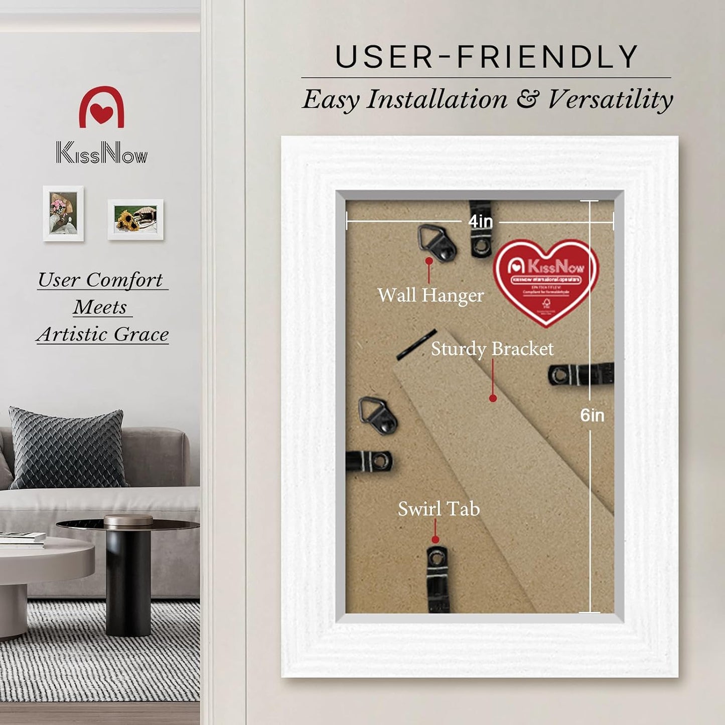 4x6 Picture Frame 4 Pack, White Solid Wood, Wall or Tabletop, Room | Gallery Wall Set, Thick & Wide Border, Polished